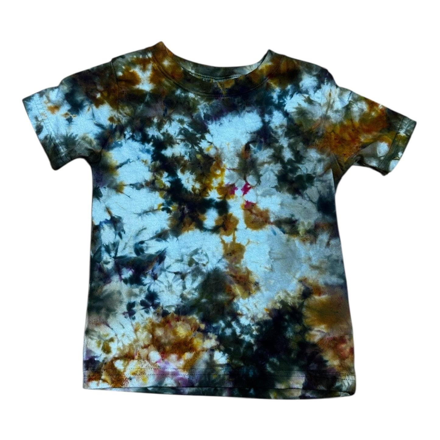 Toddler 2T Brown Yellow Purple and Green Scrunch Ice Dye Tie Dye Shirt