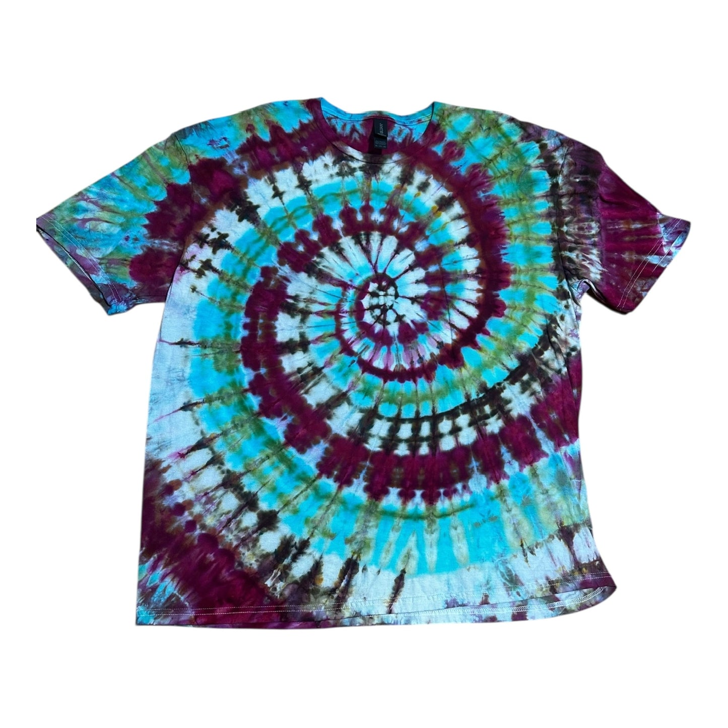 Adult 2XL Fuchsia Green Blue and Brown Spiral Ice Dye Tie Dye T-Shirt