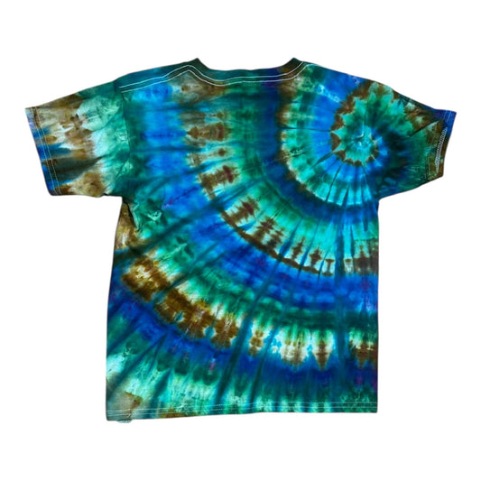Youth Medium Blue Green Gold and Purple Spiral Ice Dye Tie Dye Shirt