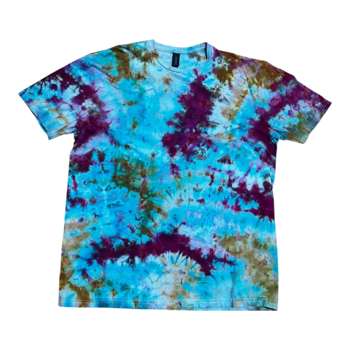 Adult XL Fuchsia Gold and Blue Scrunch Ice Dye Tie Dye Shirt