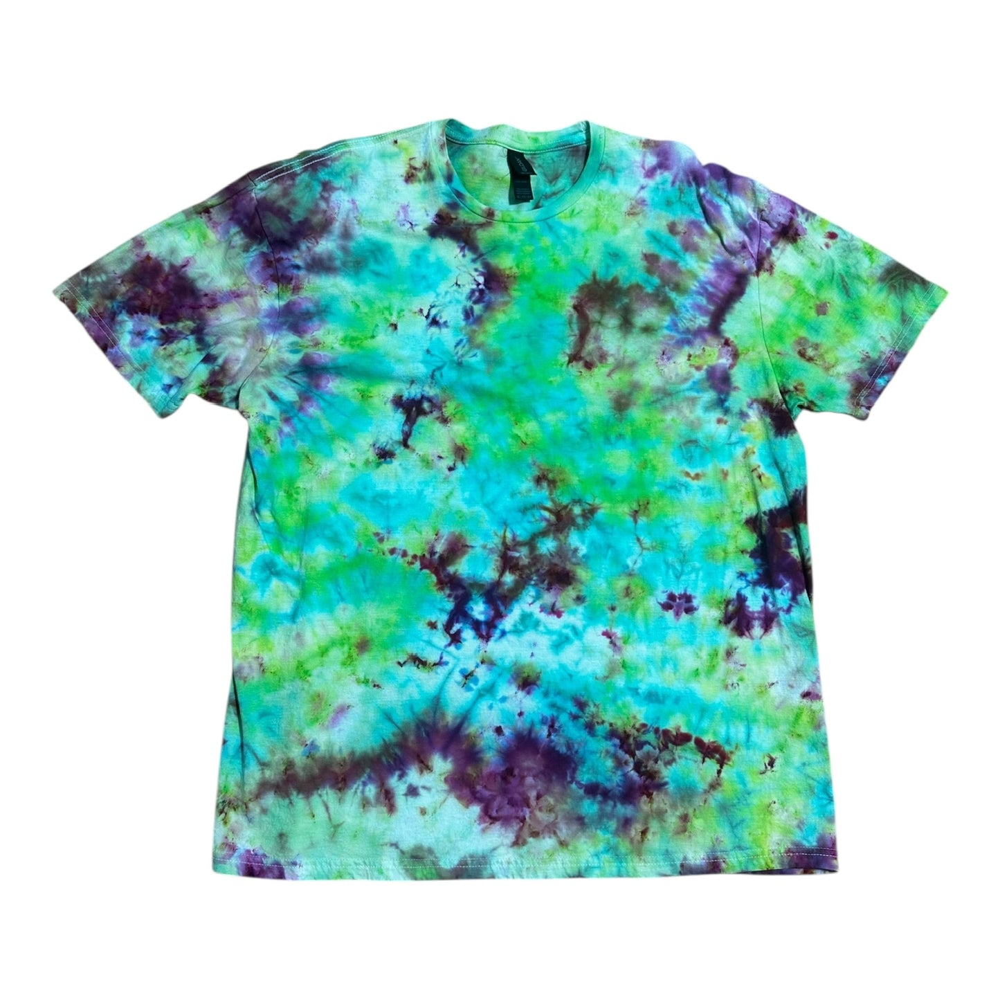 Adult XL Purple Yellow Green and Blue Scrunch Ice Dye Tie Dye Shirt