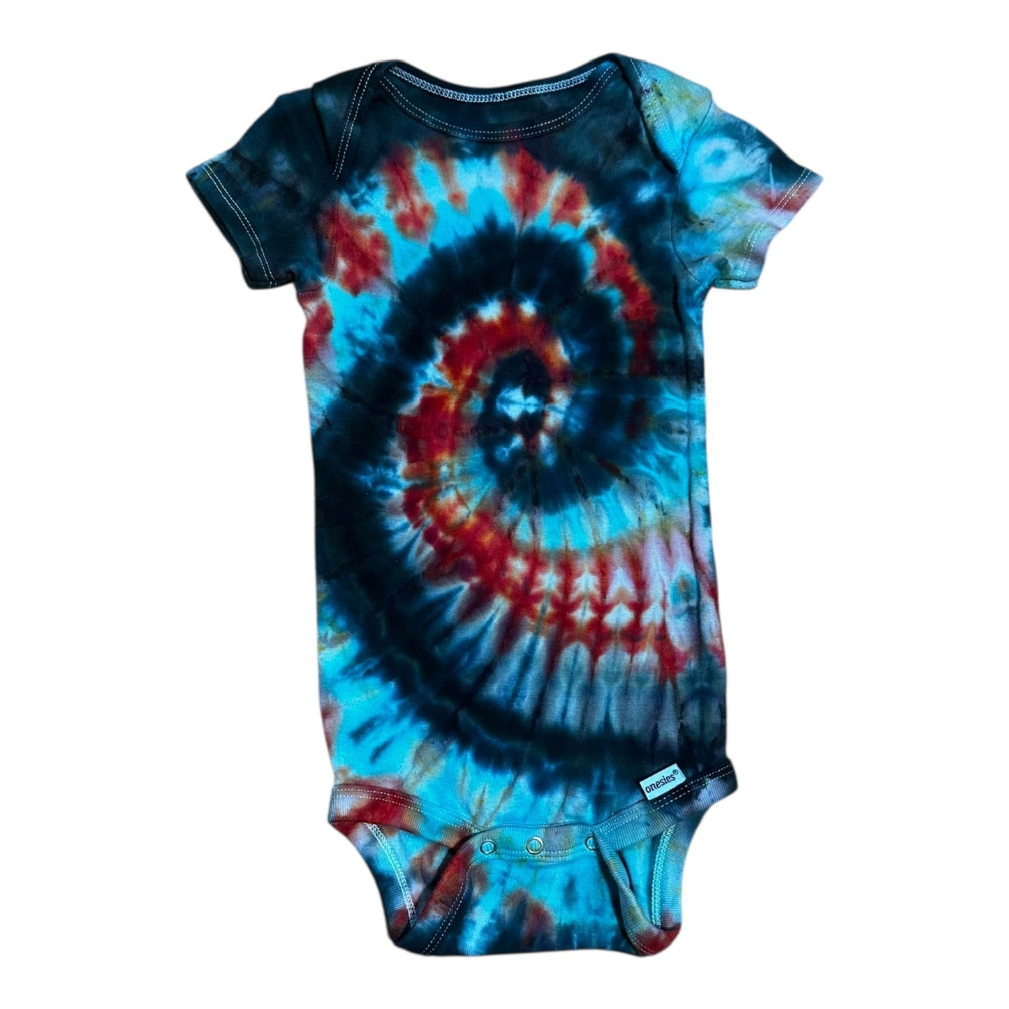 Infant 18 Months Red Blue and Black Spiral Ice Dye Tie Dye Onesie