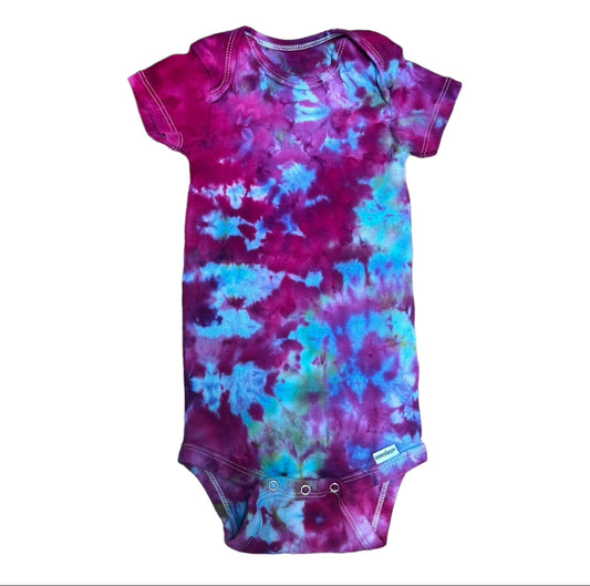 Infant 18 Months Green Fuchsia and Blue Scrunch Ice Dye Tie Dye Onesie