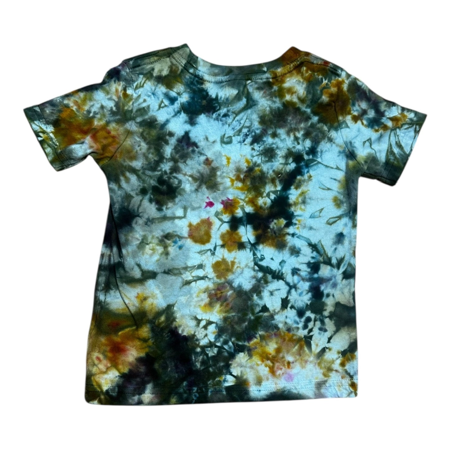 Toddler 2T Brown Yellow Purple and Green Scrunch Ice Dye Tie Dye Shirt