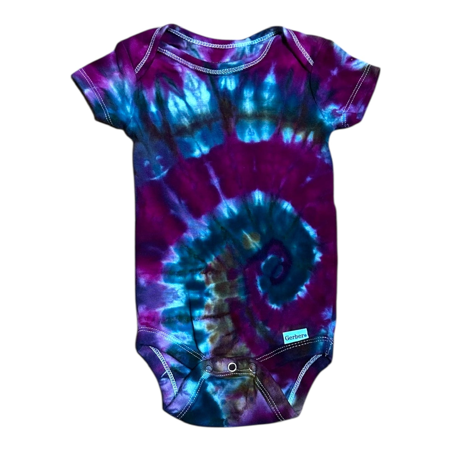 Infant 3-6 Months Fuchsia Teal and Brown Spiral Ice Dye Tie Dye Onesie