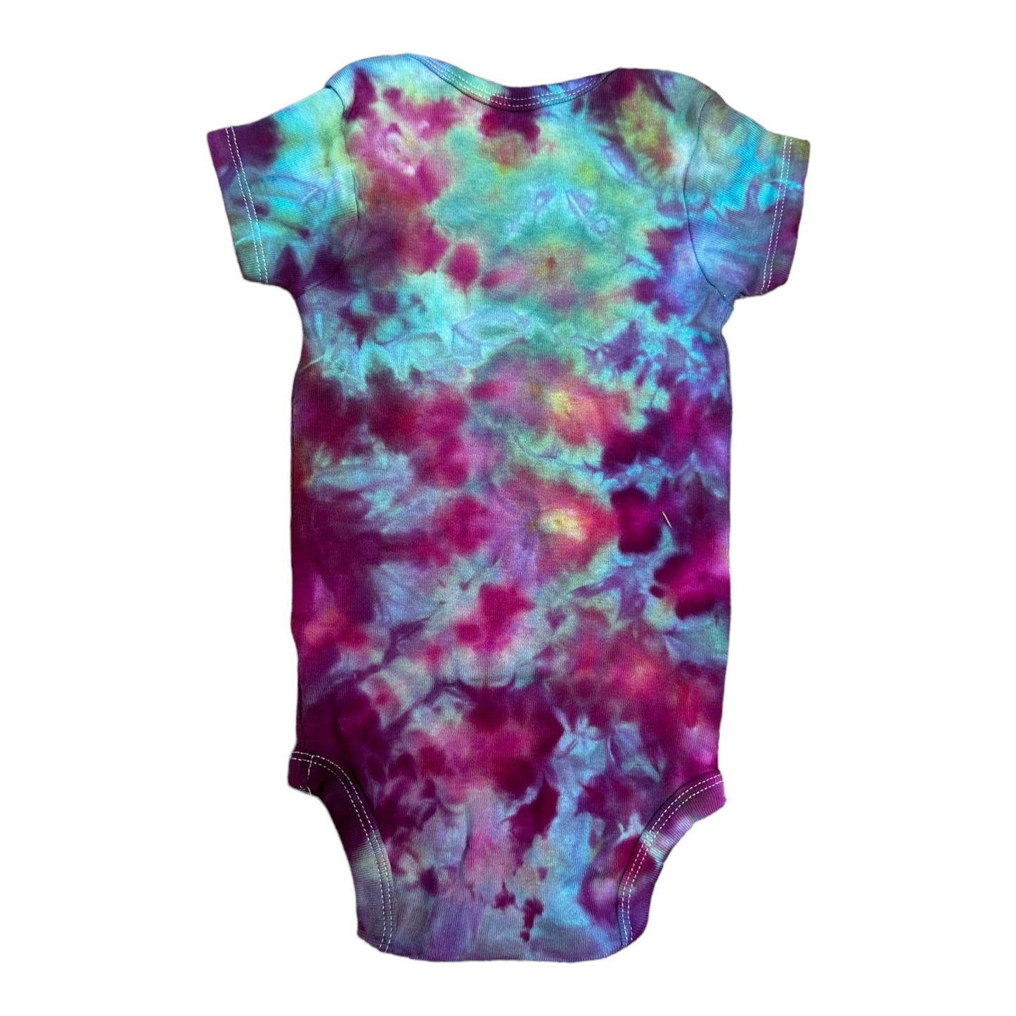 Infant 3-6 Months Pink Purple Yellow Green and Blue Scrunch Ice Dye Tie Dye Onesie