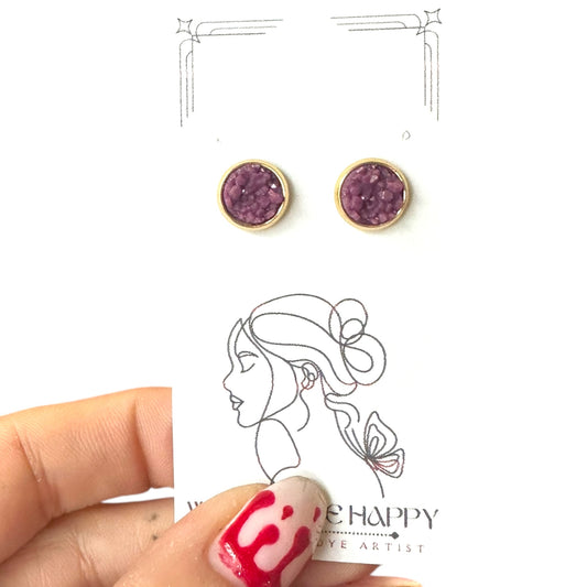8MM Hypoallergenic Plum Purple Faux Druzy Earring Studs