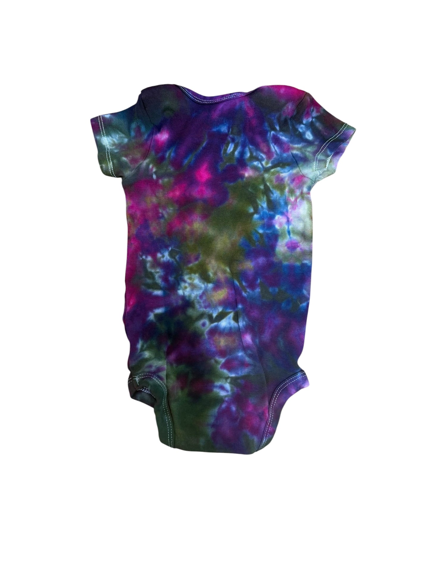 Infant 12 Months Blue Green Purple and Brown Scrunch Ice Dye Tie Dye Onesie