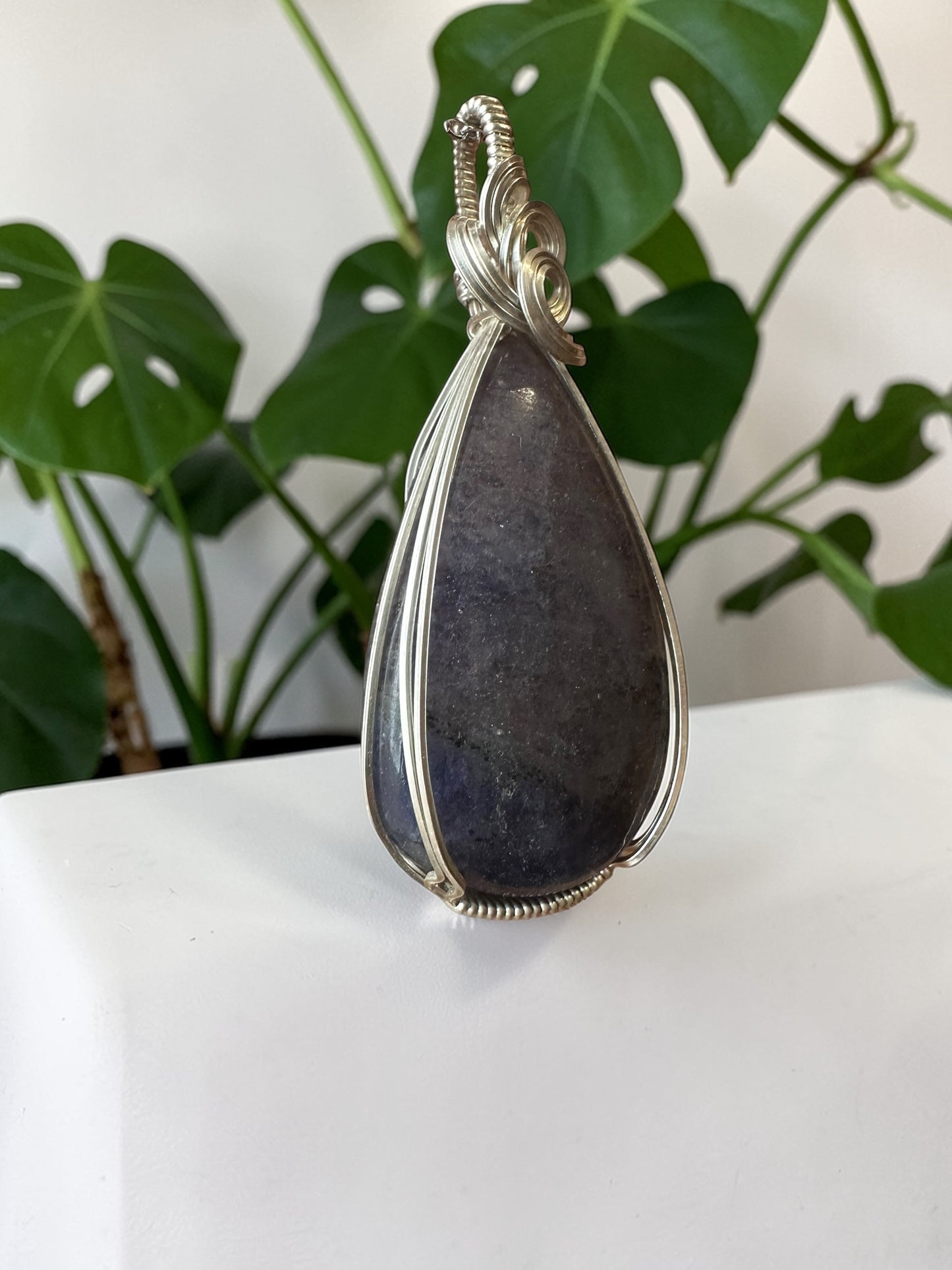 Sterling Silver Wire Wrapped Lepidolite Crystal Bezel Pendant