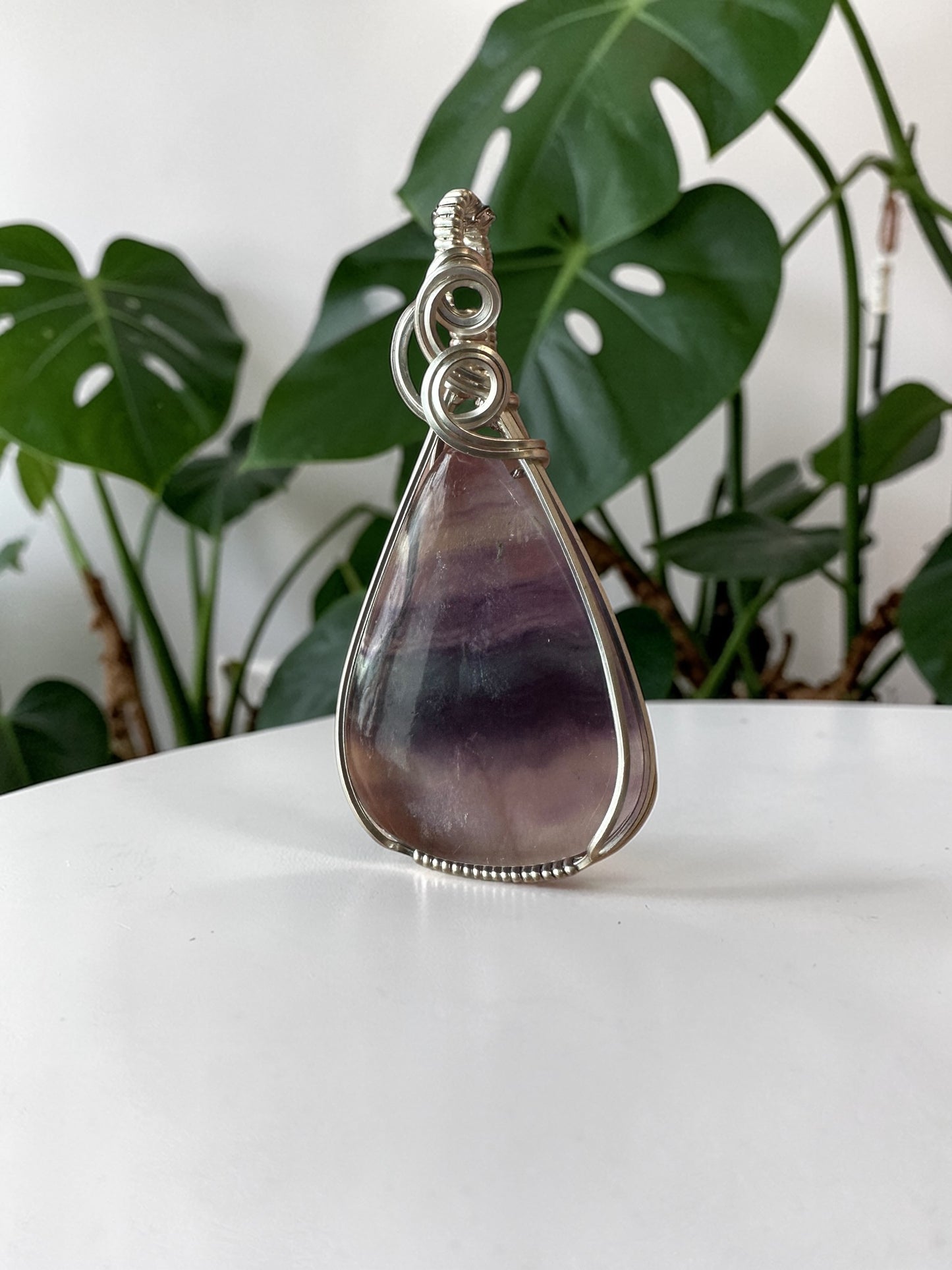 Sterling Silver Wire Wrapped Fluorite Crystal Bezel Pendant
