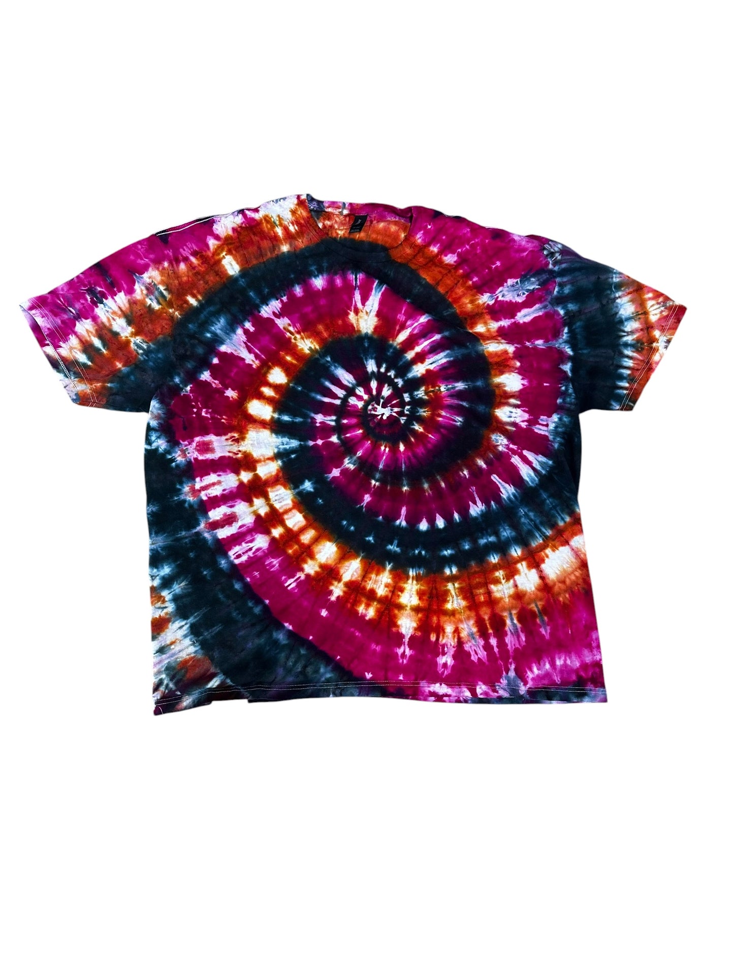Adult 4XL Orange Black and Fuchsia Spiral Ice Dye Tie Dye Shirt