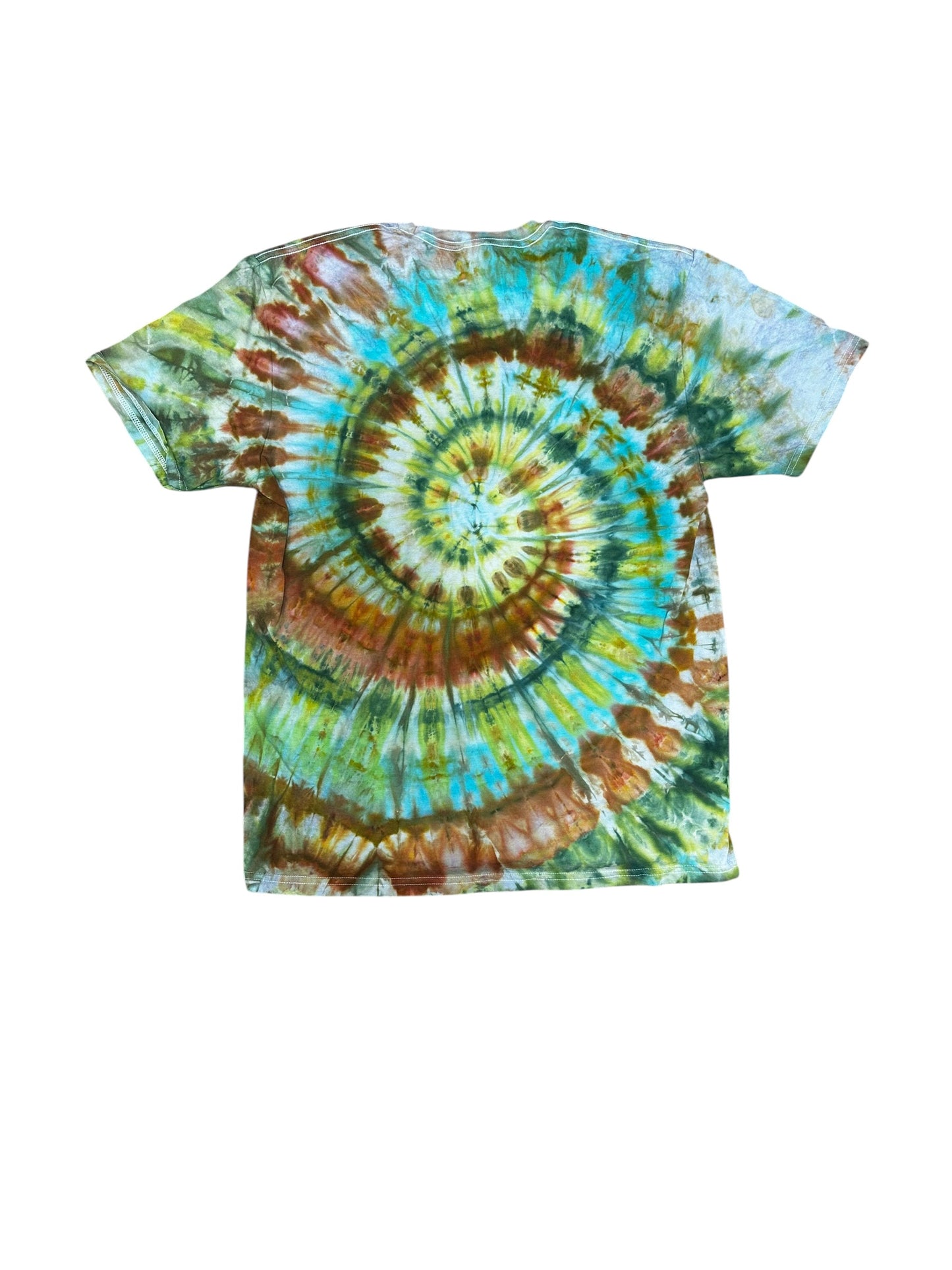 Adult Large Green Blue And Brown Spiral Ice Dye Tie Dye Shirt