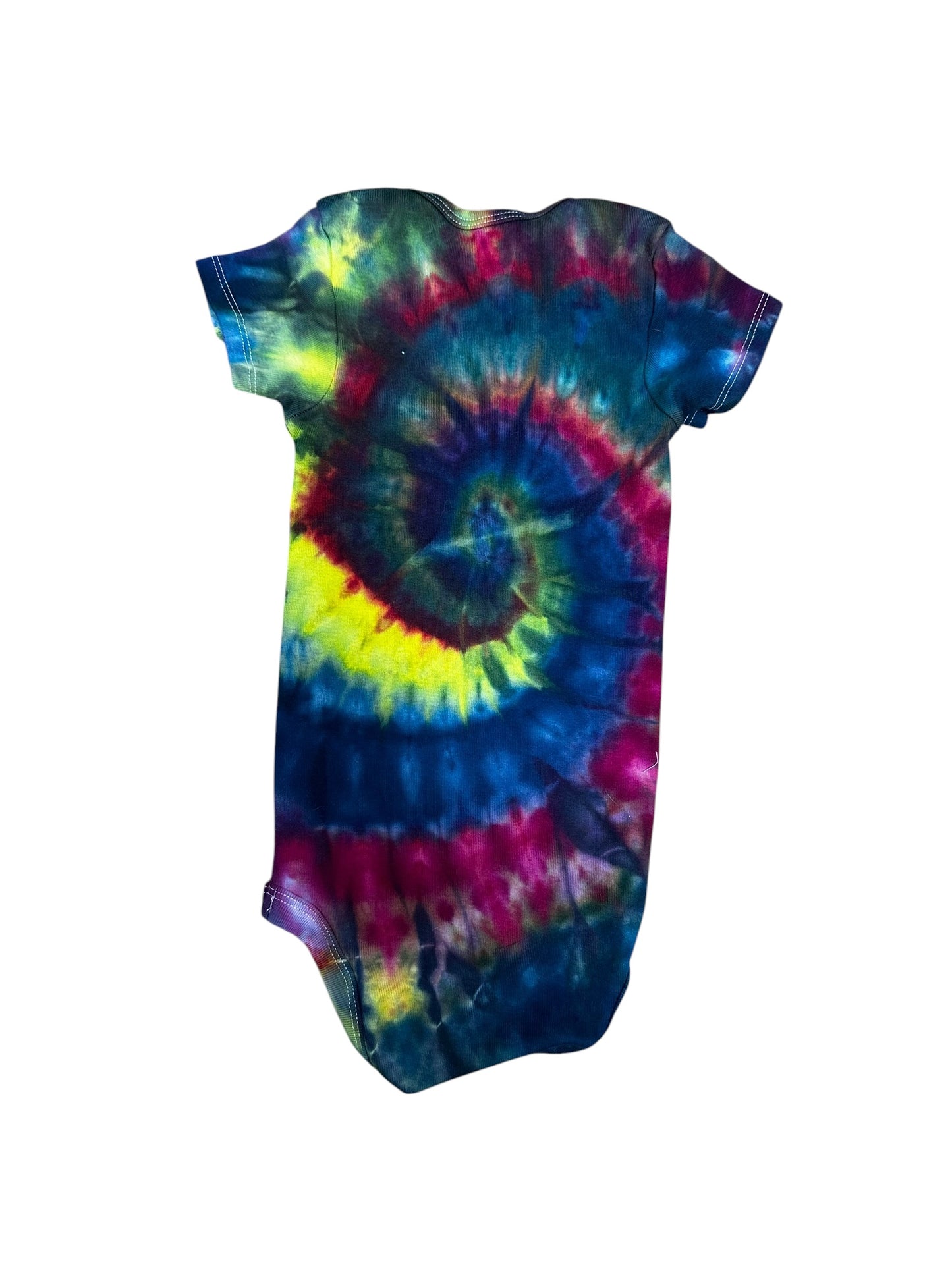 Infant 18 Months Blue Green Yellow and Purple Spiral Ice Dye Tie Dye Onesie