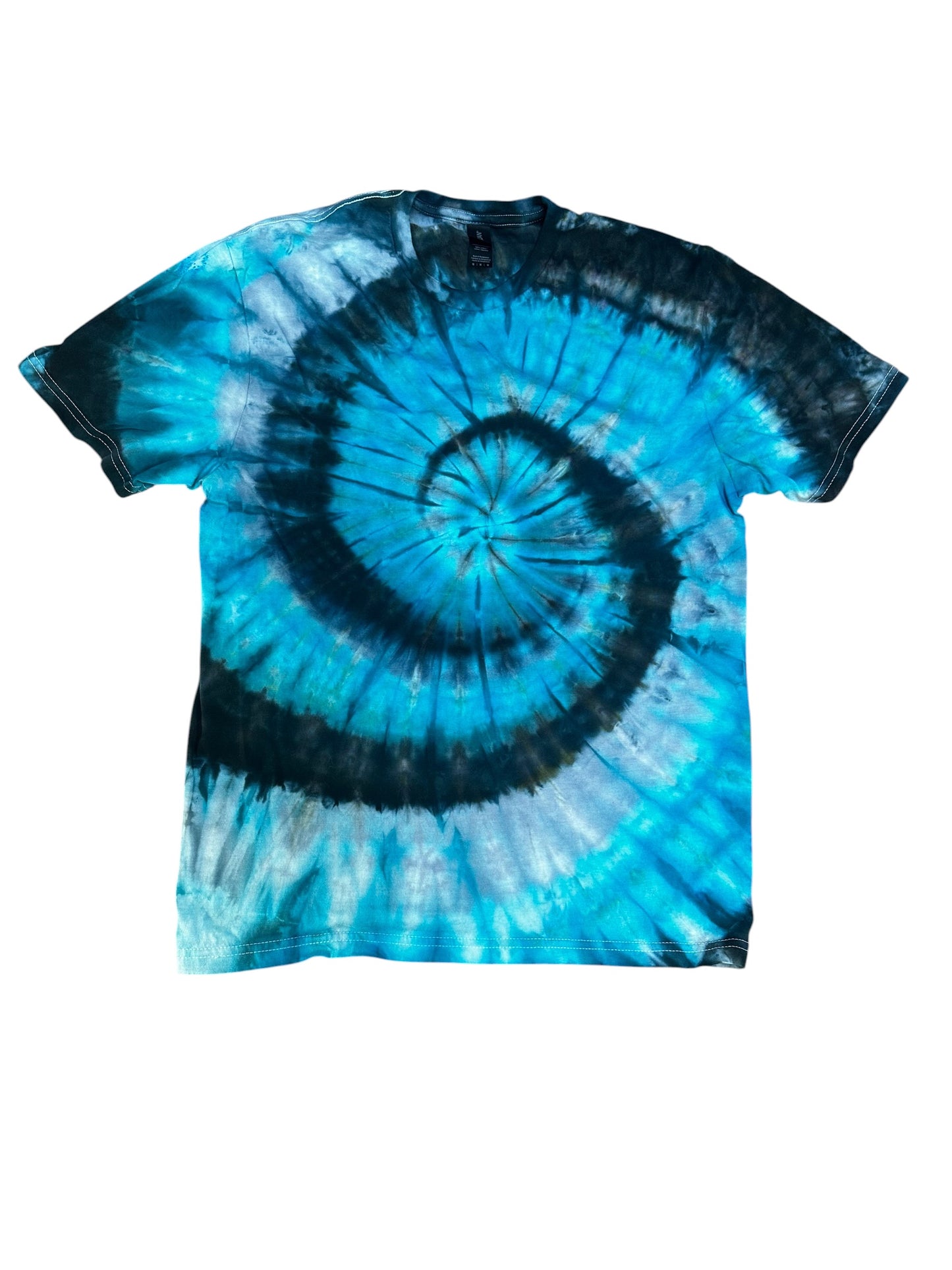 Adult Medium Blue Black and Gray Spiral Ice Dye Tie Dye Shirt