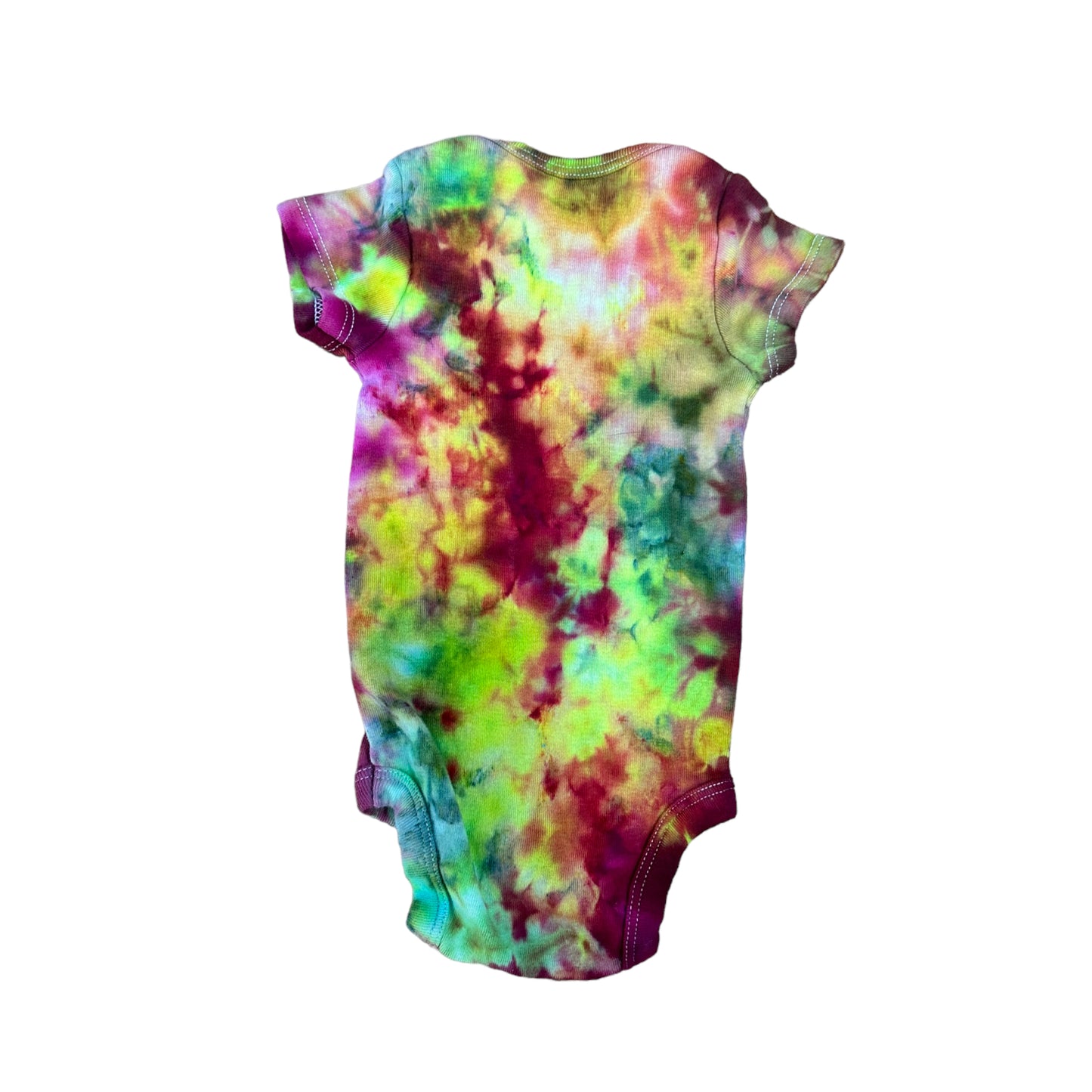Infant 0-3 Months Blue Green Yellow Purple Scrunch Ice Dye Tie Dye Onesie