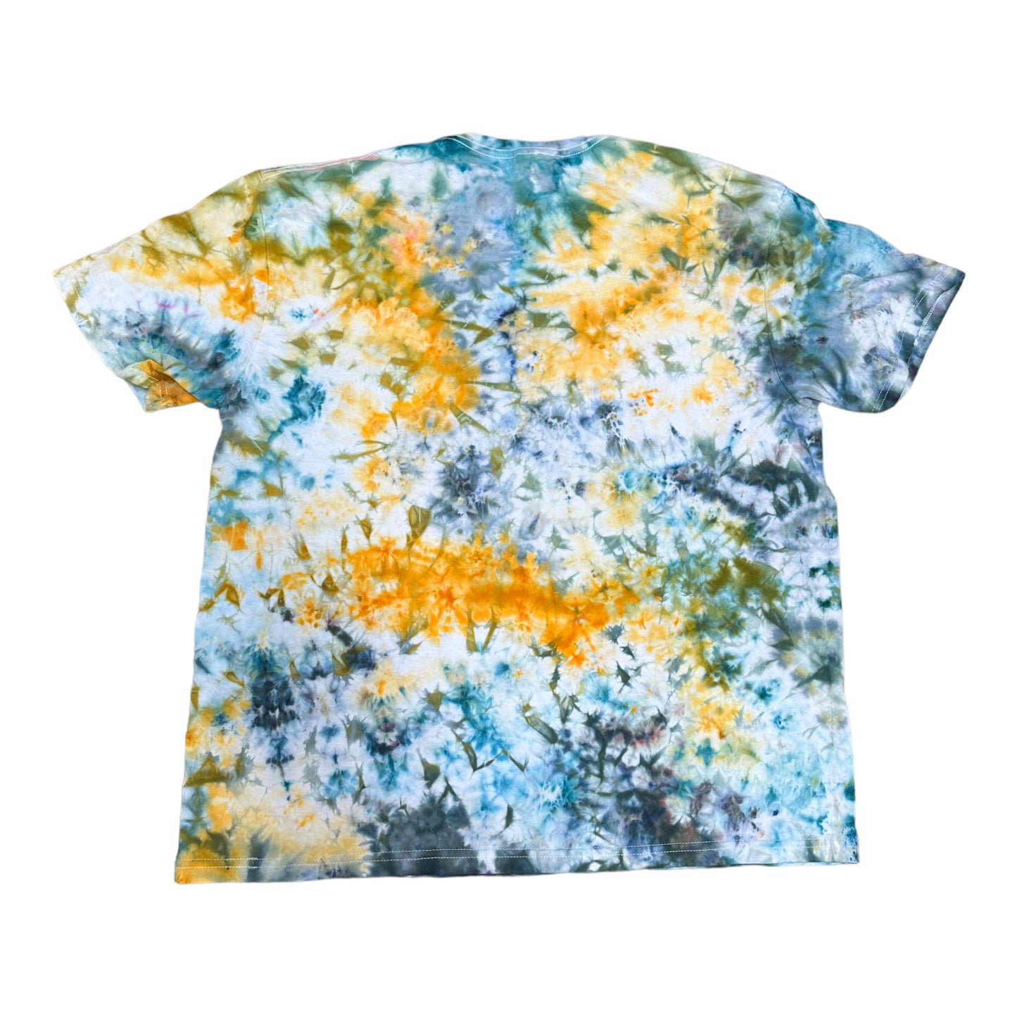 Adult 2XL Golden Yellow and Blue Scrunch Ice Dye Tie Dye Shirt
