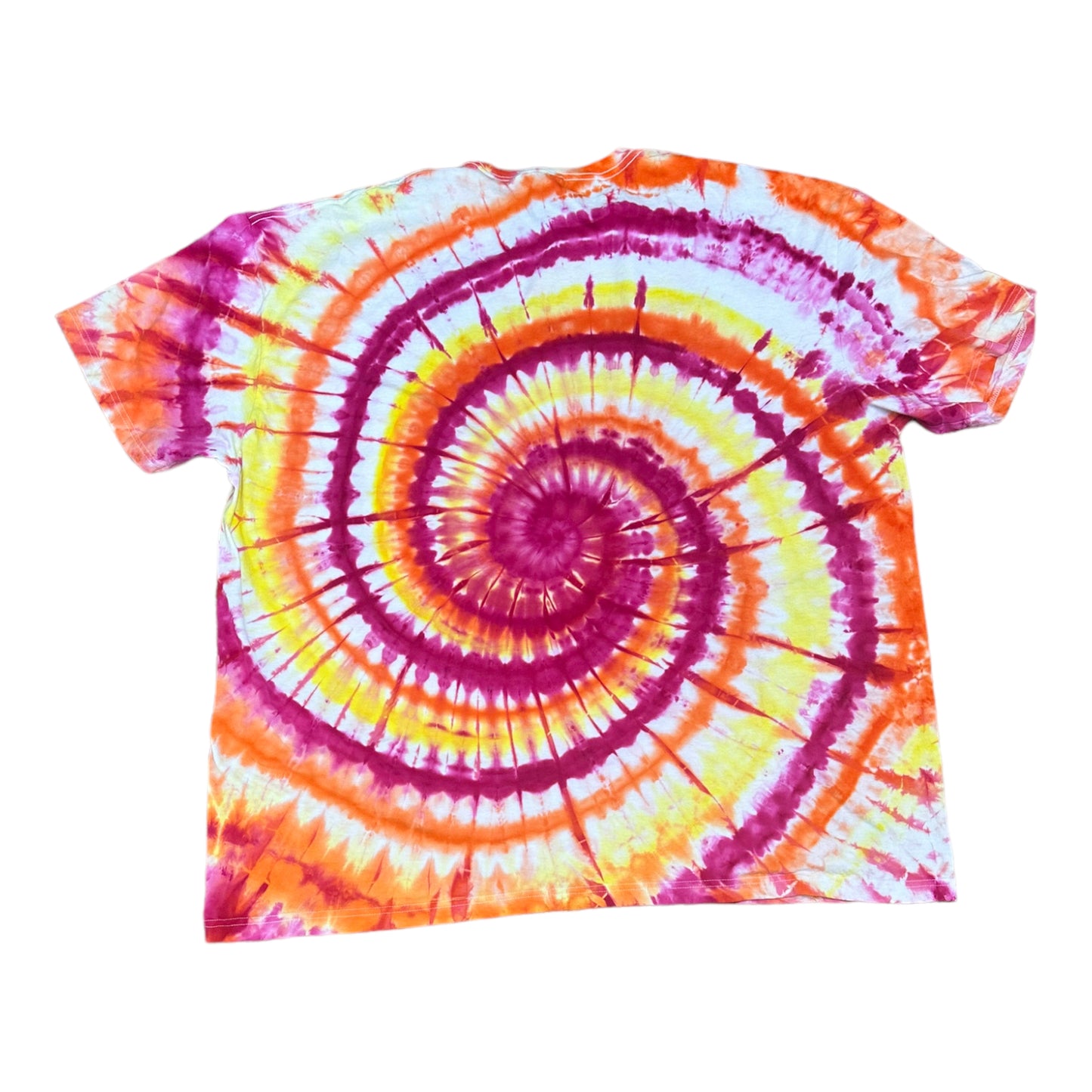 Adult 4XL Orange Yellow and Fuchsia Spiral Ice Dye Tie Dye Shirt