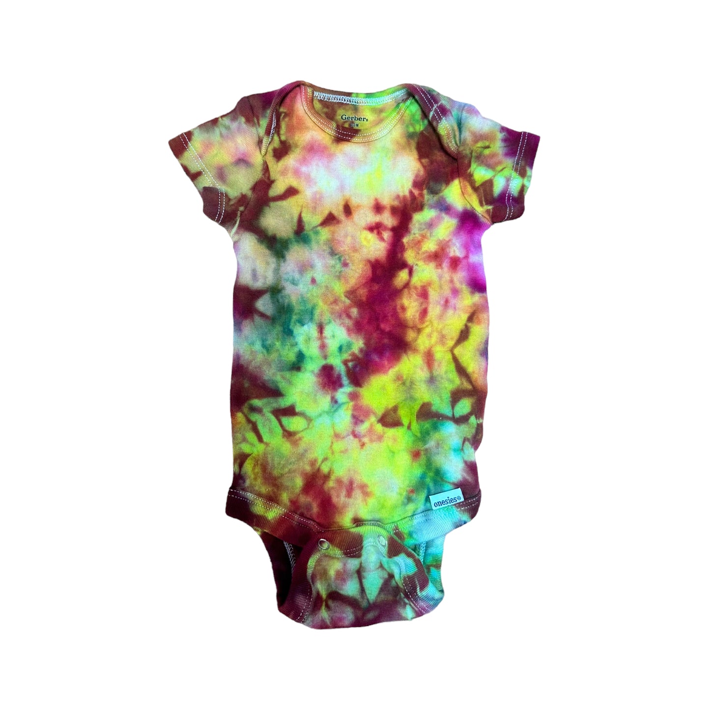 Infant 0-3 Months Blue Green Yellow Purple Scrunch Ice Dye Tie Dye Onesie