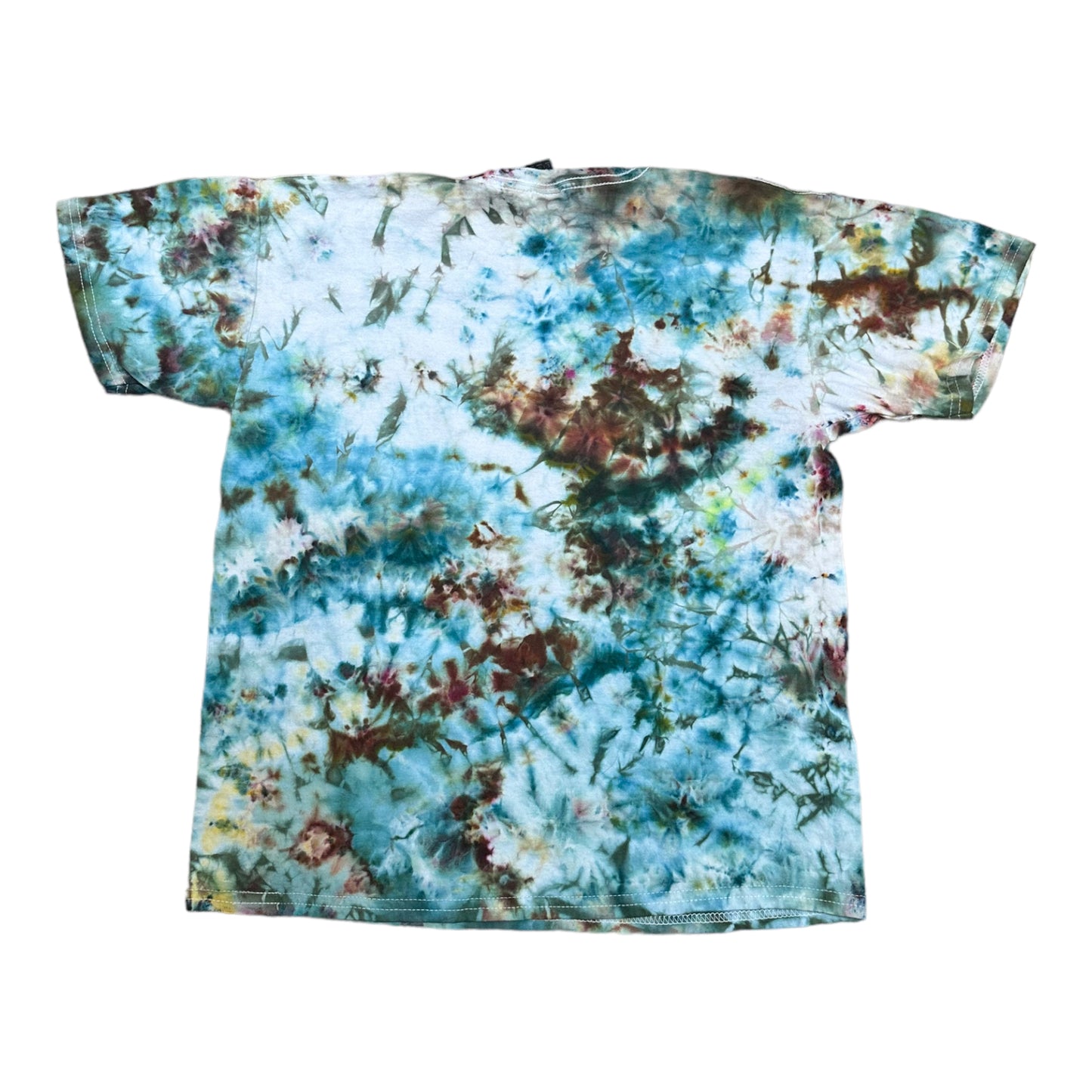 Youth Large Teal Blue and Brown Ice Dye Tie Dye Shirt