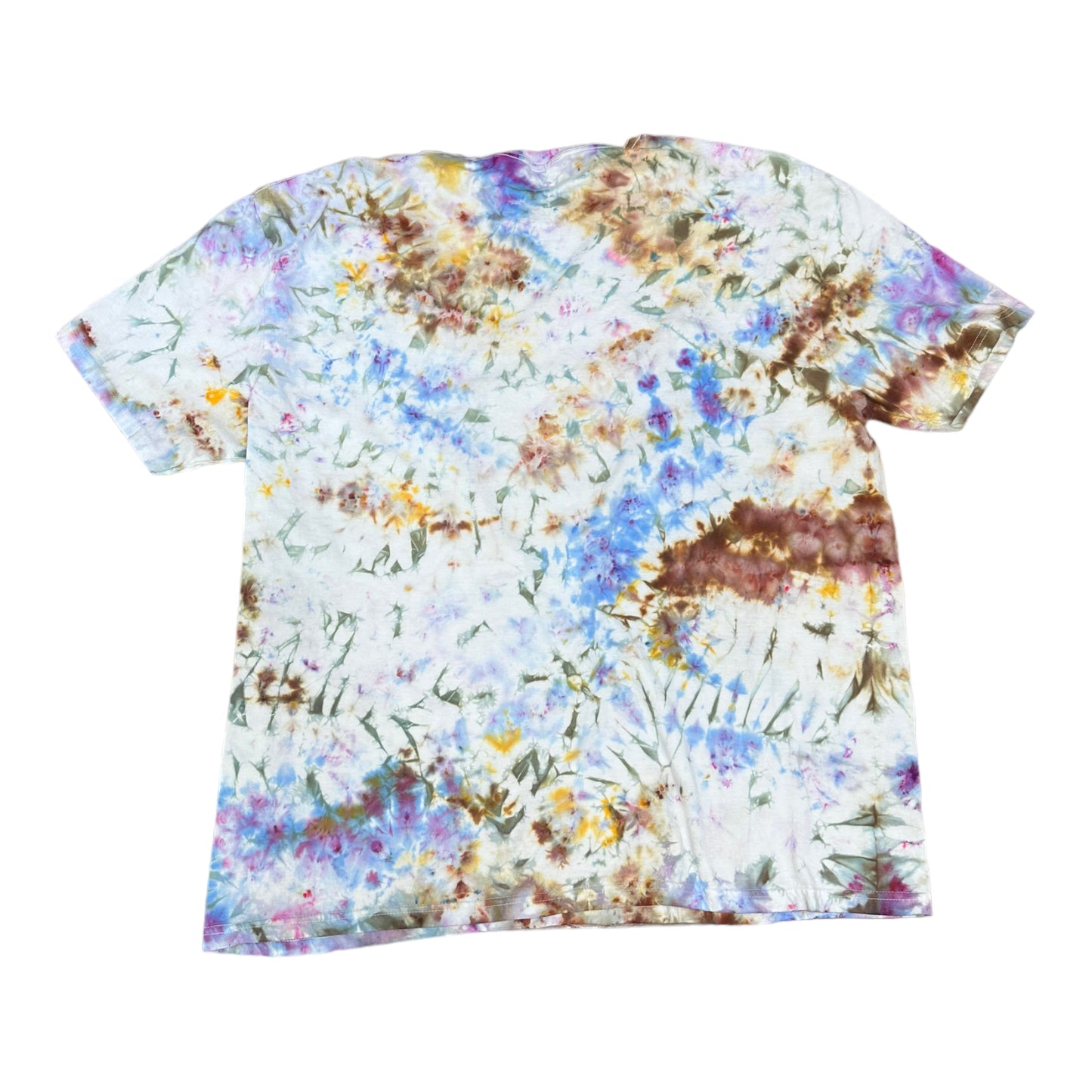 Adult 3XL Yellow Brown Blue and Purple Scrunch Ice Dye Tie Dye Shirt