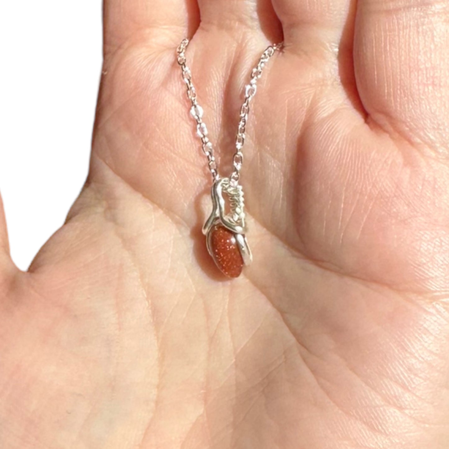 Sterling Silver | 14KT Gold Filled Mini Teardrop Goldstone Wishbone Wire Wrapped Pendant