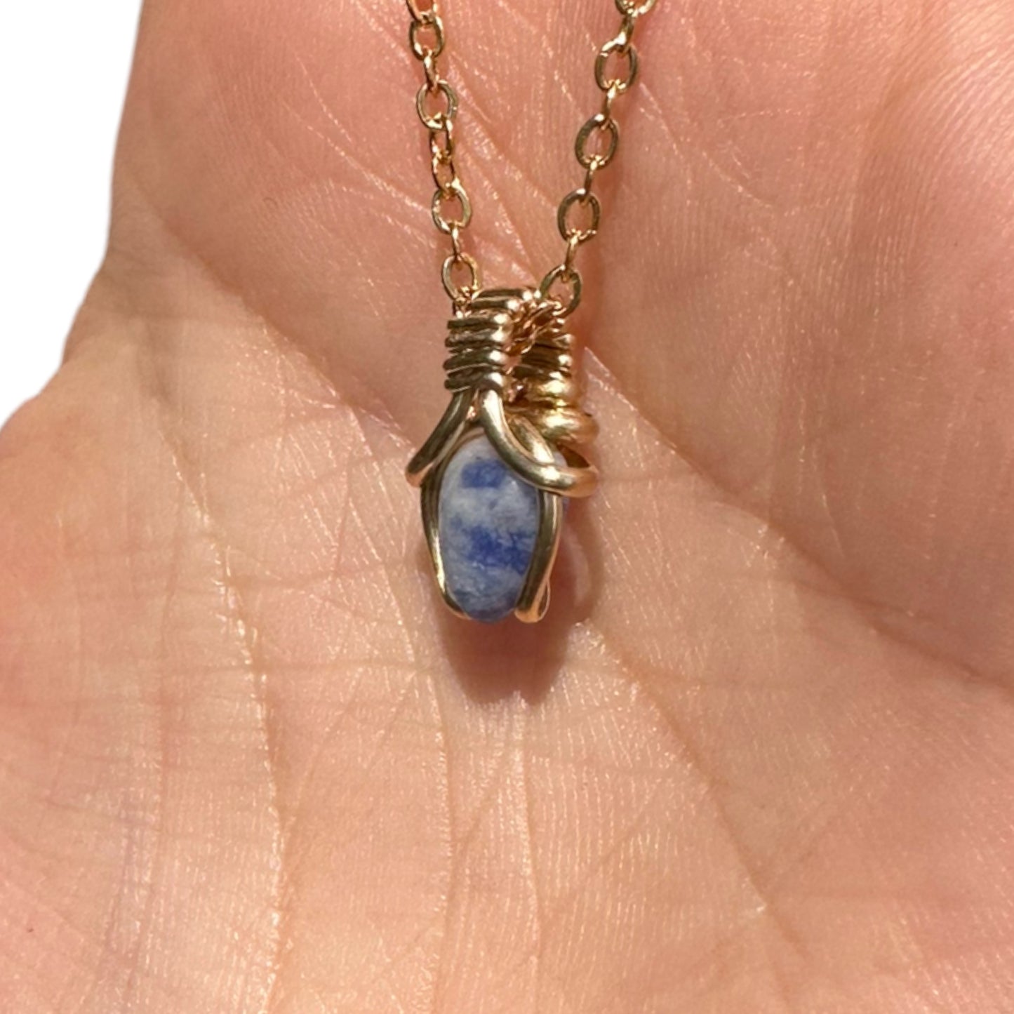 Sterling Silver | 14KT Gold Filled Mini Teardrop Sodalite Wire Wrapped Wishbone Pendant
