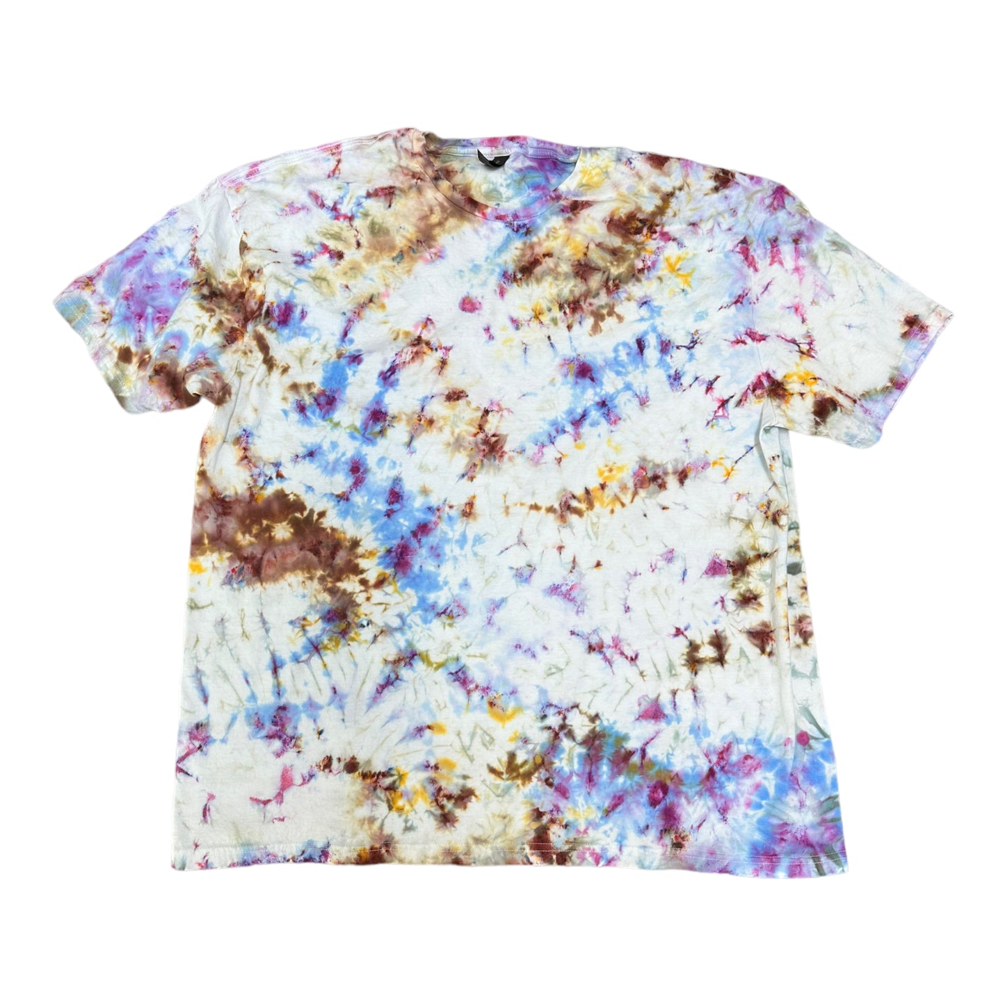 Adult 3XL Yellow Brown Blue and Purple Scrunch Ice Dye Tie Dye Shirt