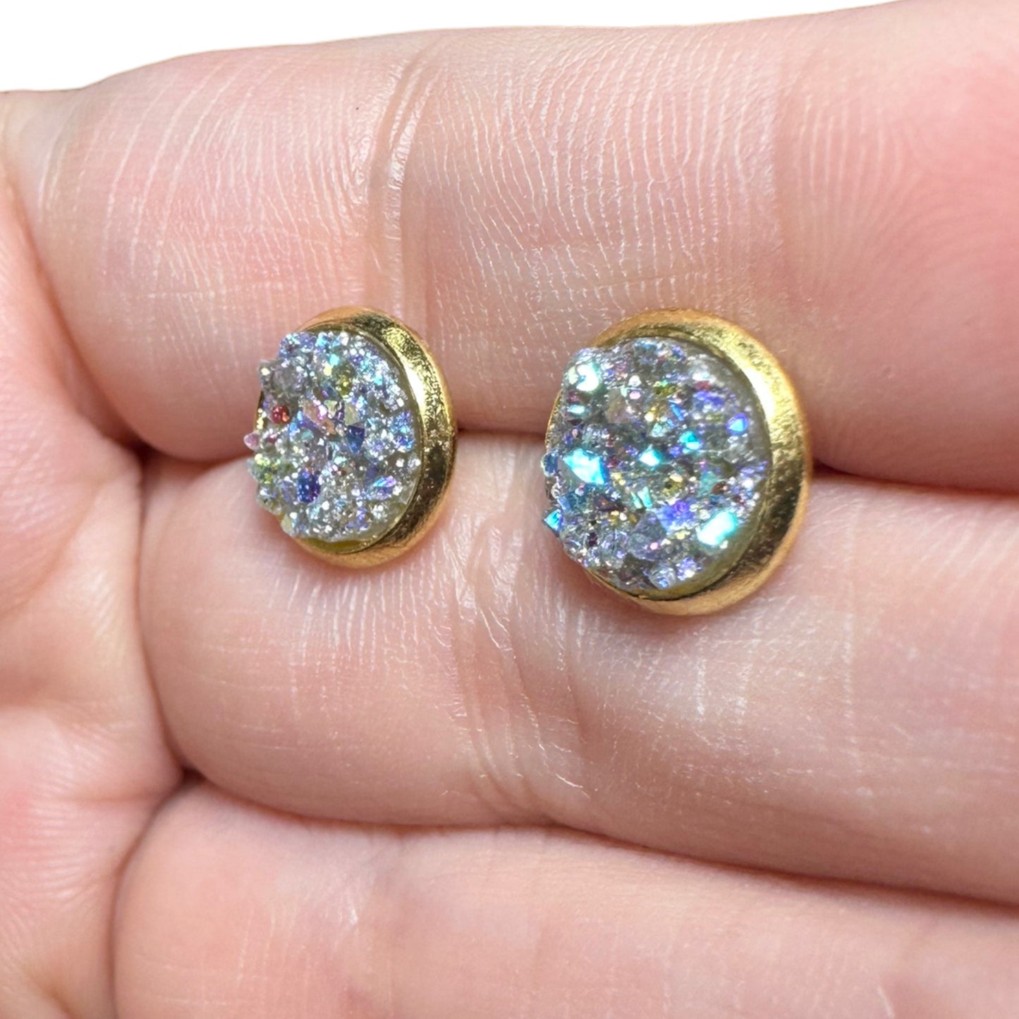 8MM Hypoallergenic Silver Sparkle Druzy Earring Studs