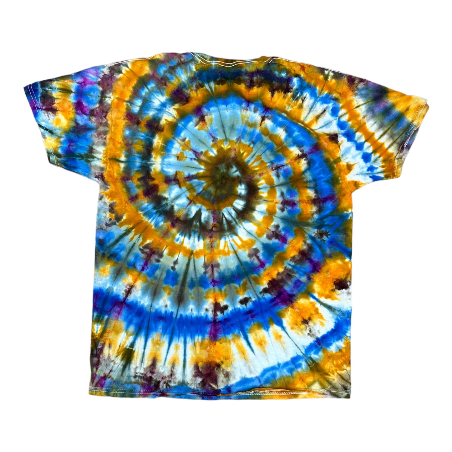 Adult Large Blue Yellow Green and Brown Spiral Ice Dye Tie Dye Shirt