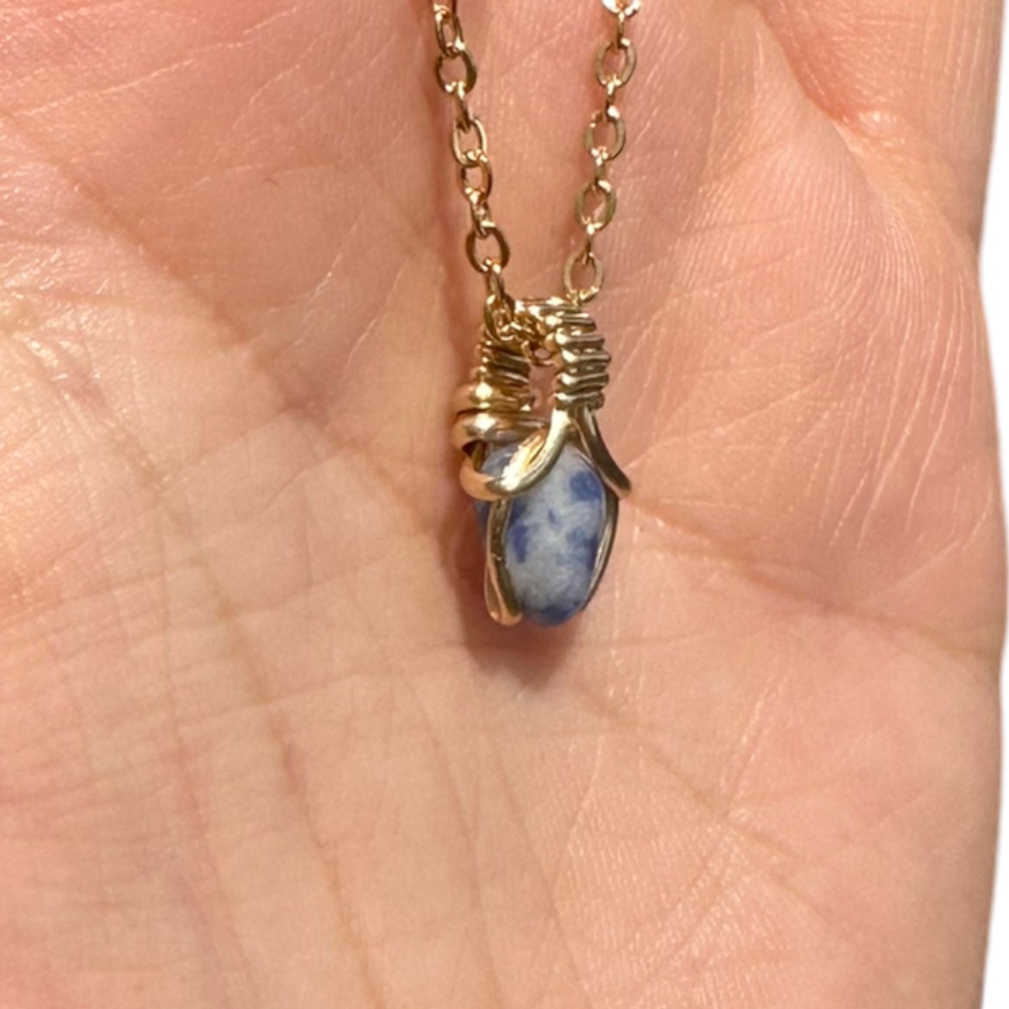 Sterling Silver | 14KT Gold Filled Mini Teardrop Sodalite Wire Wrapped Wishbone Pendant
