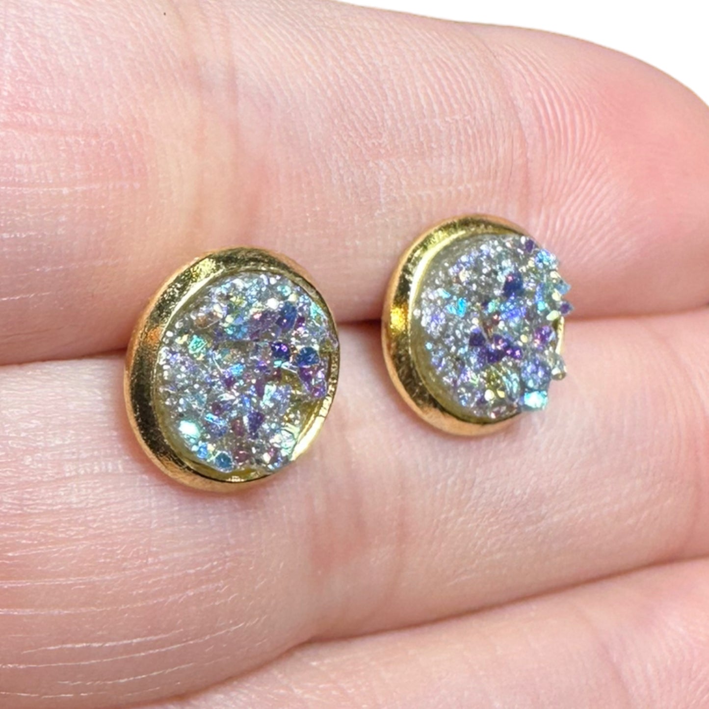 8MM Hypoallergenic Silver Sparkle Druzy Earring Studs