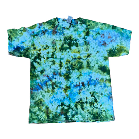 Youth XL Baby Blue and Green Scrunch Ice Dye Tie Dye