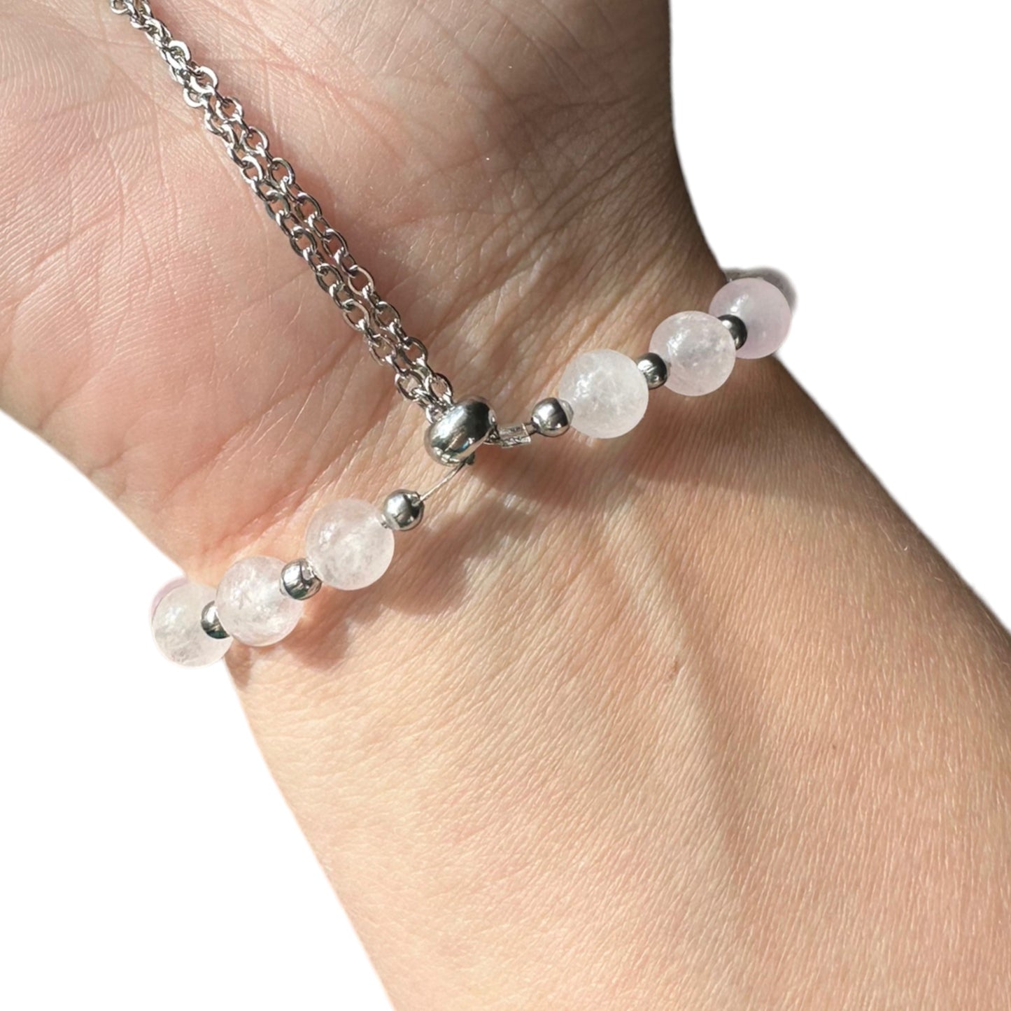 Rose Quartz Adjustable Moon/Star Crystal Bracelet