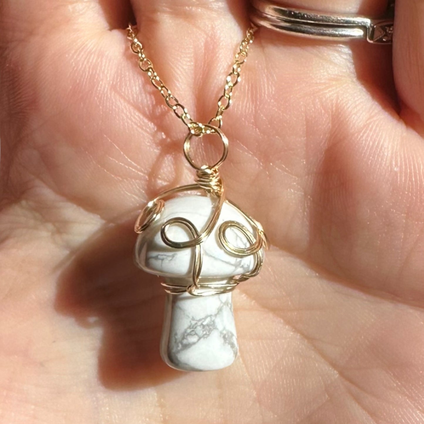 Sterling Silver | 14KT Gold Filled Howlite Wire Wrapped Mushroom Crystal Pendant