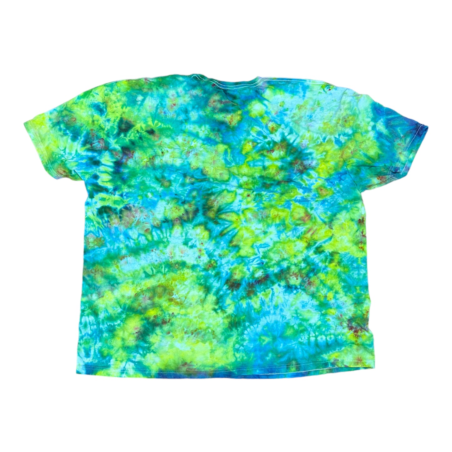 Adult 4XL Green Blue Yellow and Purple Scrunch Ice Dye Tie Dye Shirt