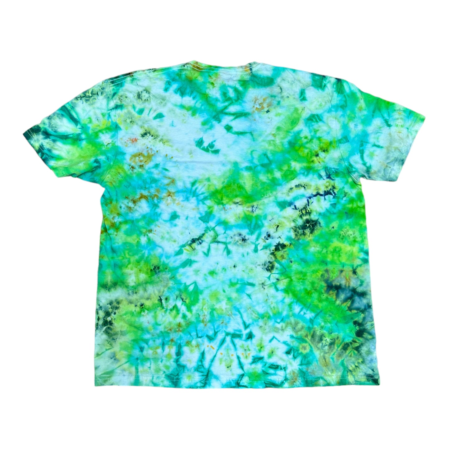 Adult XL Golden Yellow Green and Blue Scrunch Ice Dye Tie Dye Shirt