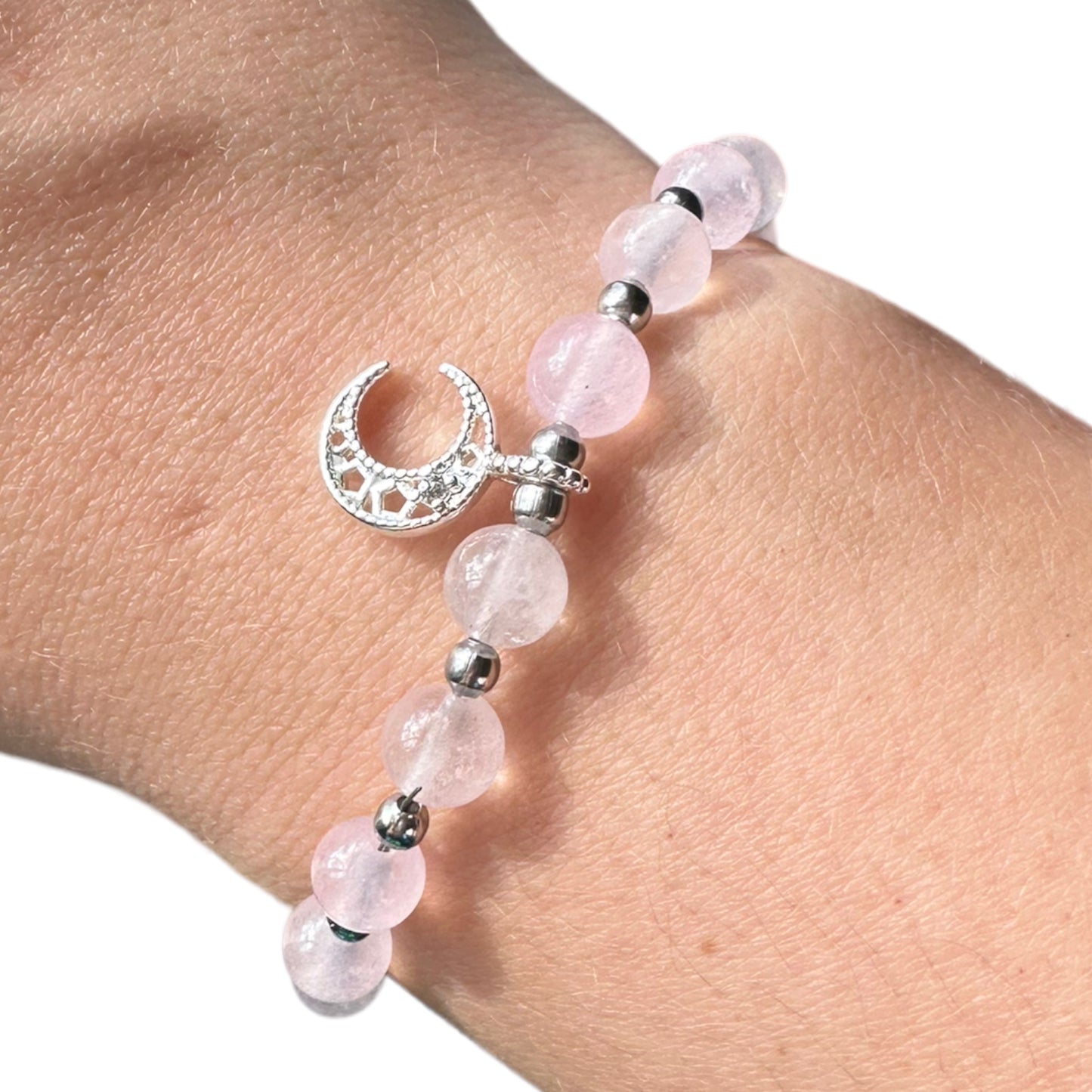 Rose Quartz Adjustable Moon/Star Crystal Bracelet