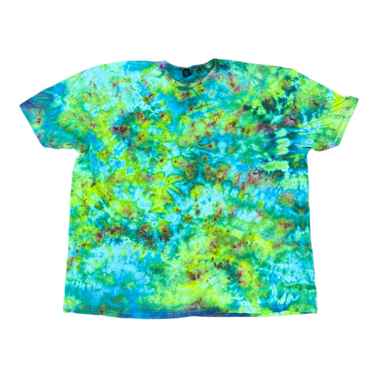 Adult 4XL Green Blue Yellow and Purple Scrunch Ice Dye Tie Dye Shirt