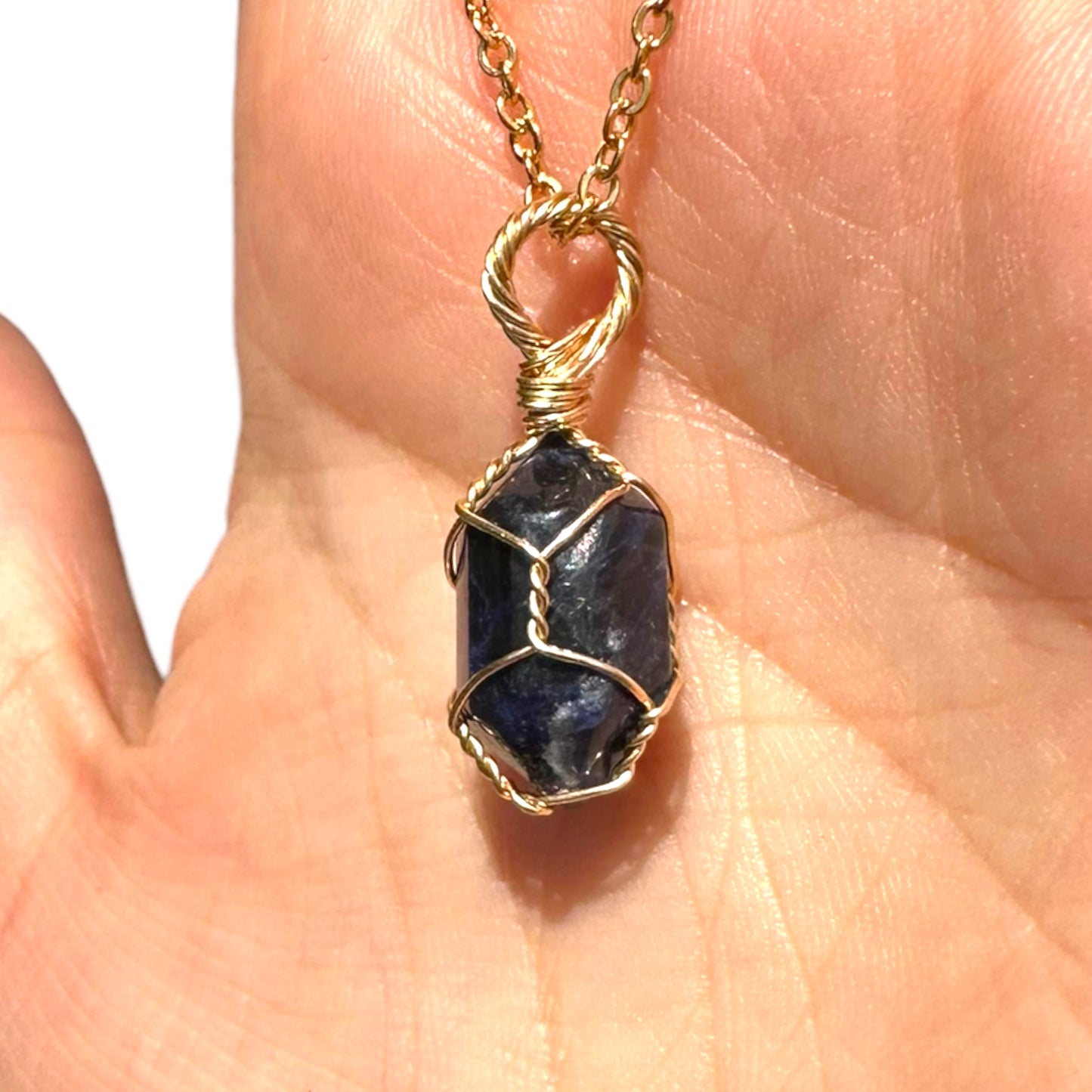 Sterling Silver | 14KT Gold Filled Sodalite Mini Cage Pendant