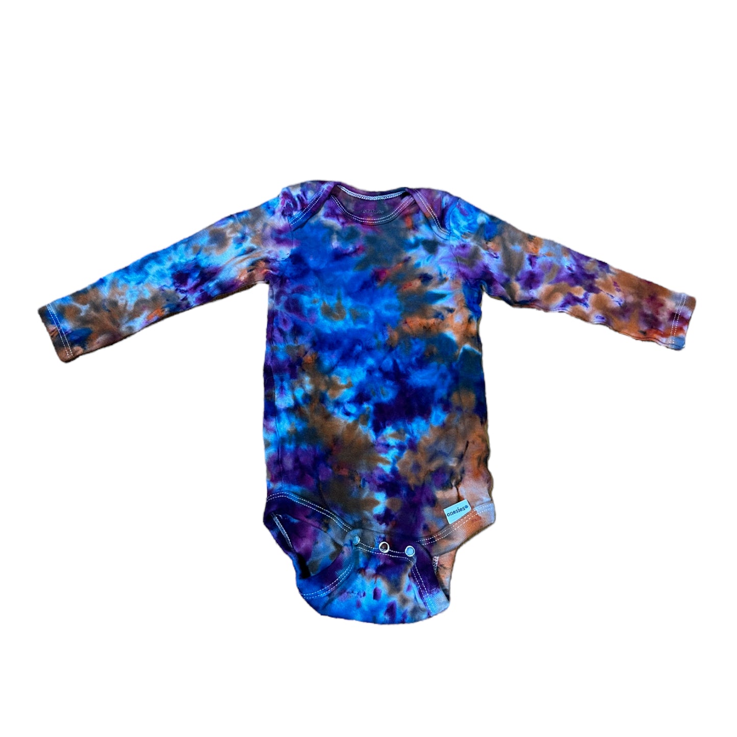 Infant 12 Month Blue Purple and Orange Scrunch Ice Dye Tie Dye Long Sleeve Onesie