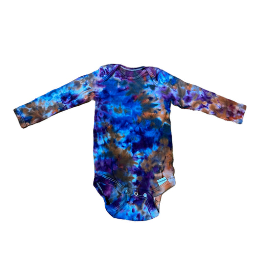 Infant 12 Month Blue Purple and Orange Scrunch Ice Dye Tie Dye Long Sleeve Onesie