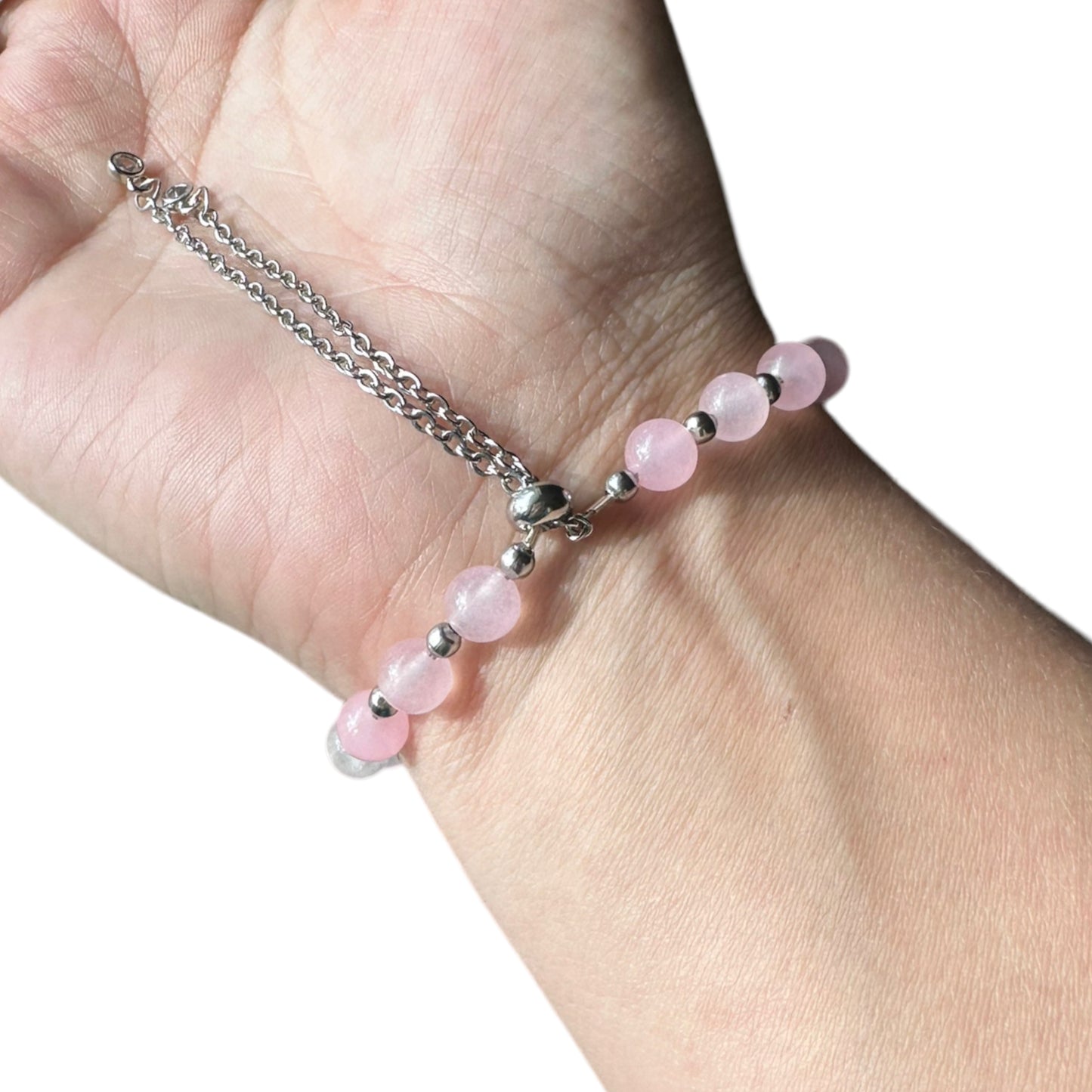 Rose Quartz Adjustable Moon/Star Crystal Bracelet