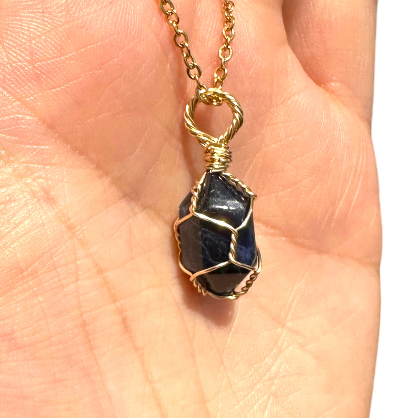 Sterling Silver | 14KT Gold Filled Sodalite Mini Cage Pendant
