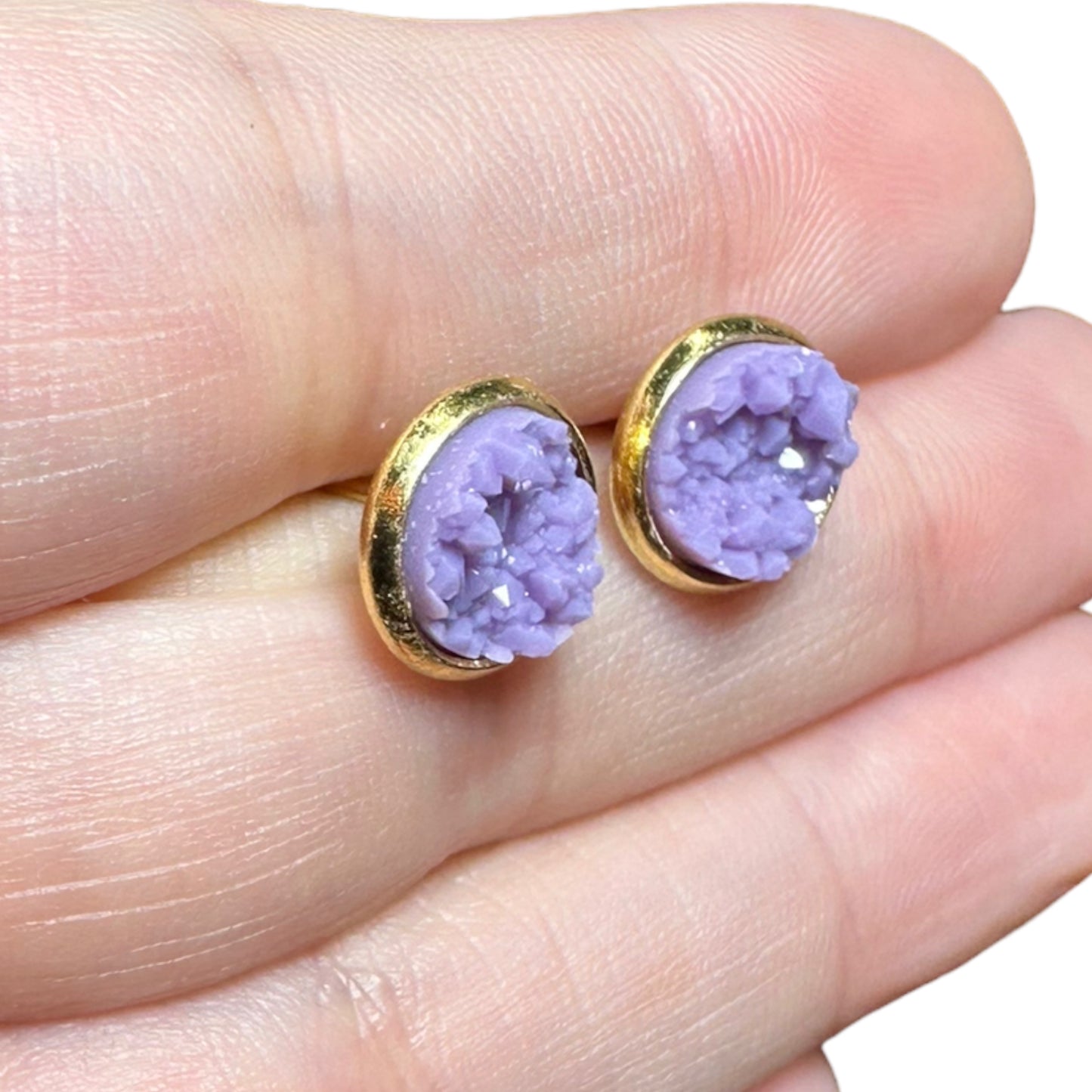 8MM Hypoallergenic Purple Druzy Earring Studs