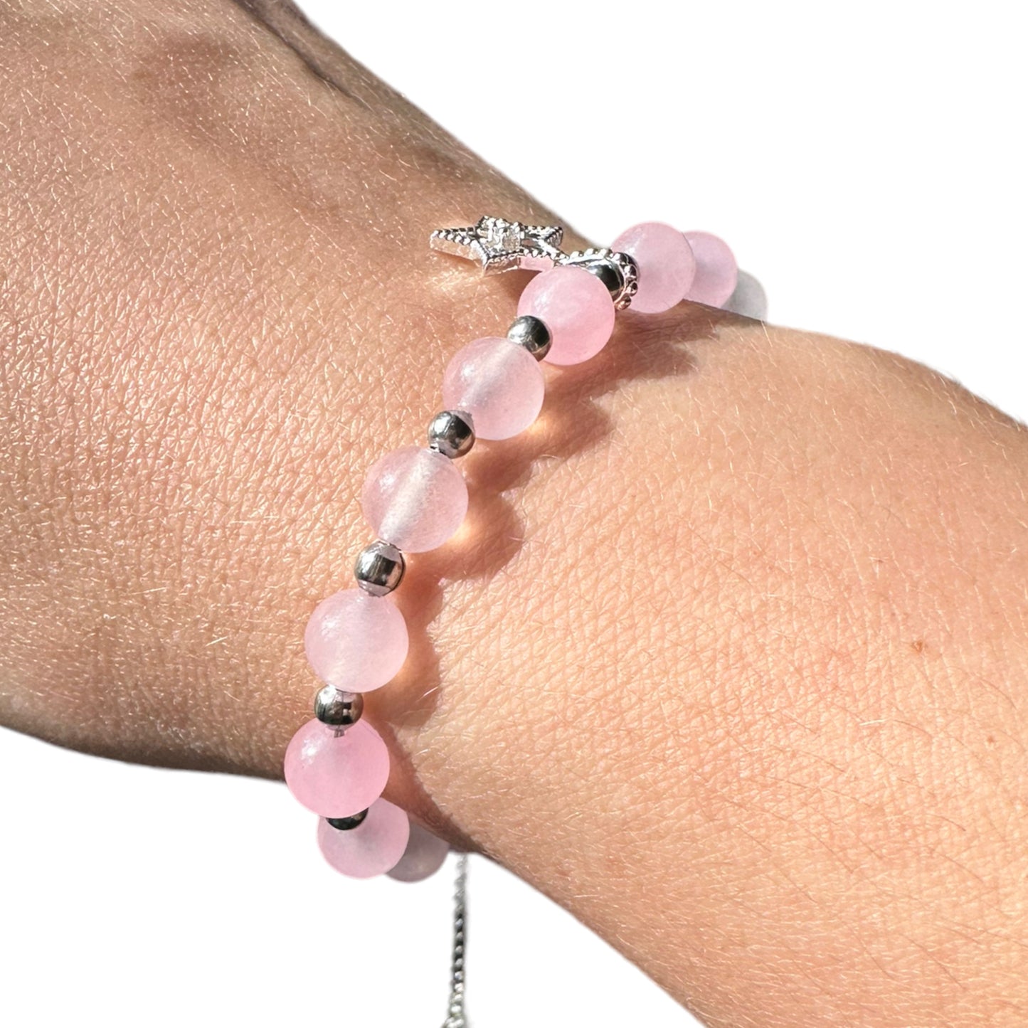 Rose Quartz Adjustable Moon/Star Crystal Bracelet