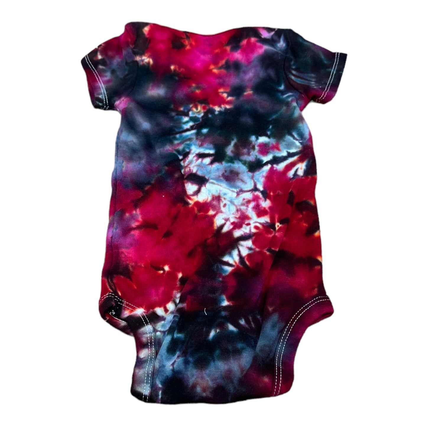 Infant 12 Month Deep Red/Fuchsia and Black Scrunch Ice Dye Tie Dye Onesie