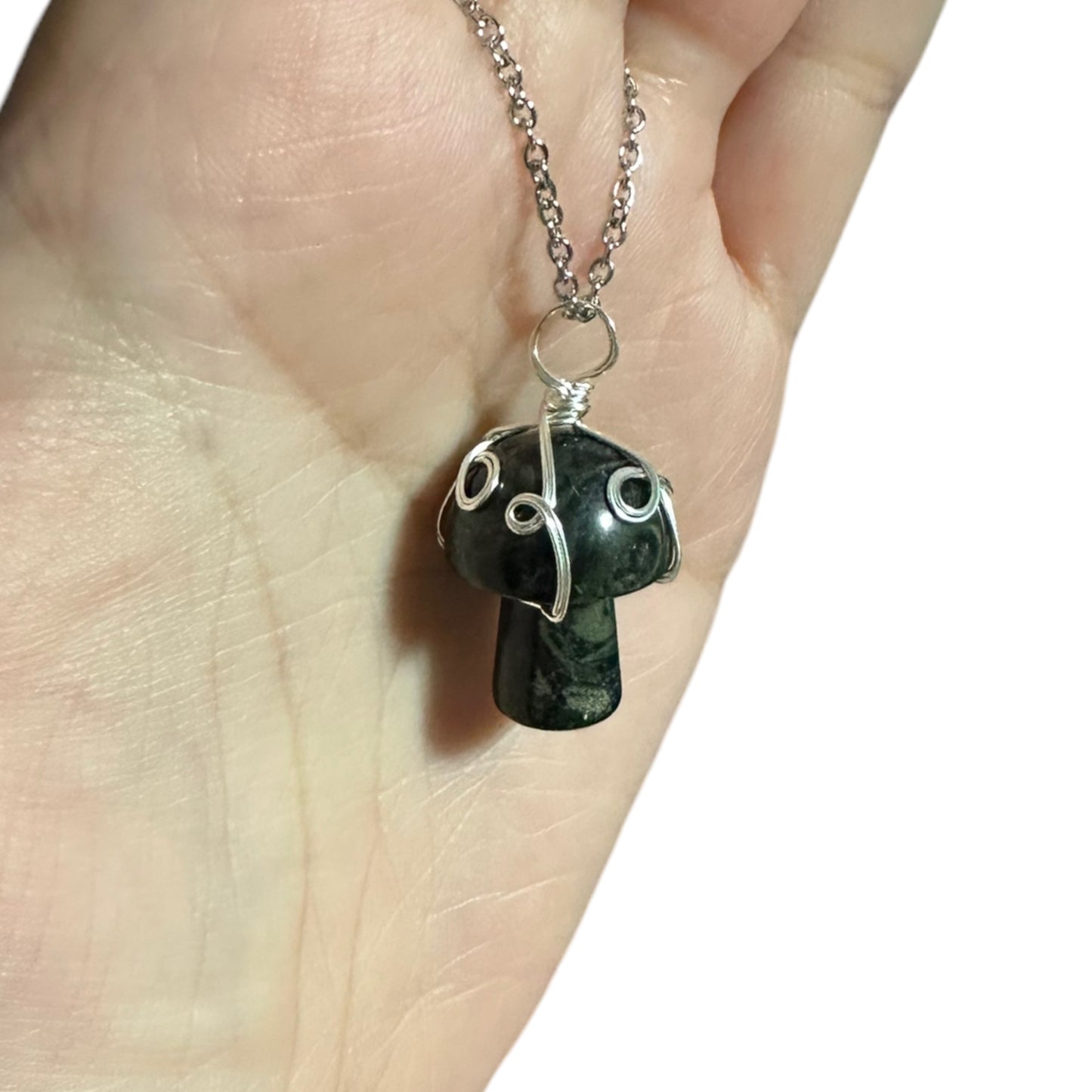 Sterling Silver | 14KT Gold Filled Wire Wrapped Kambaba Jasper Crystal Mushroom Pendant