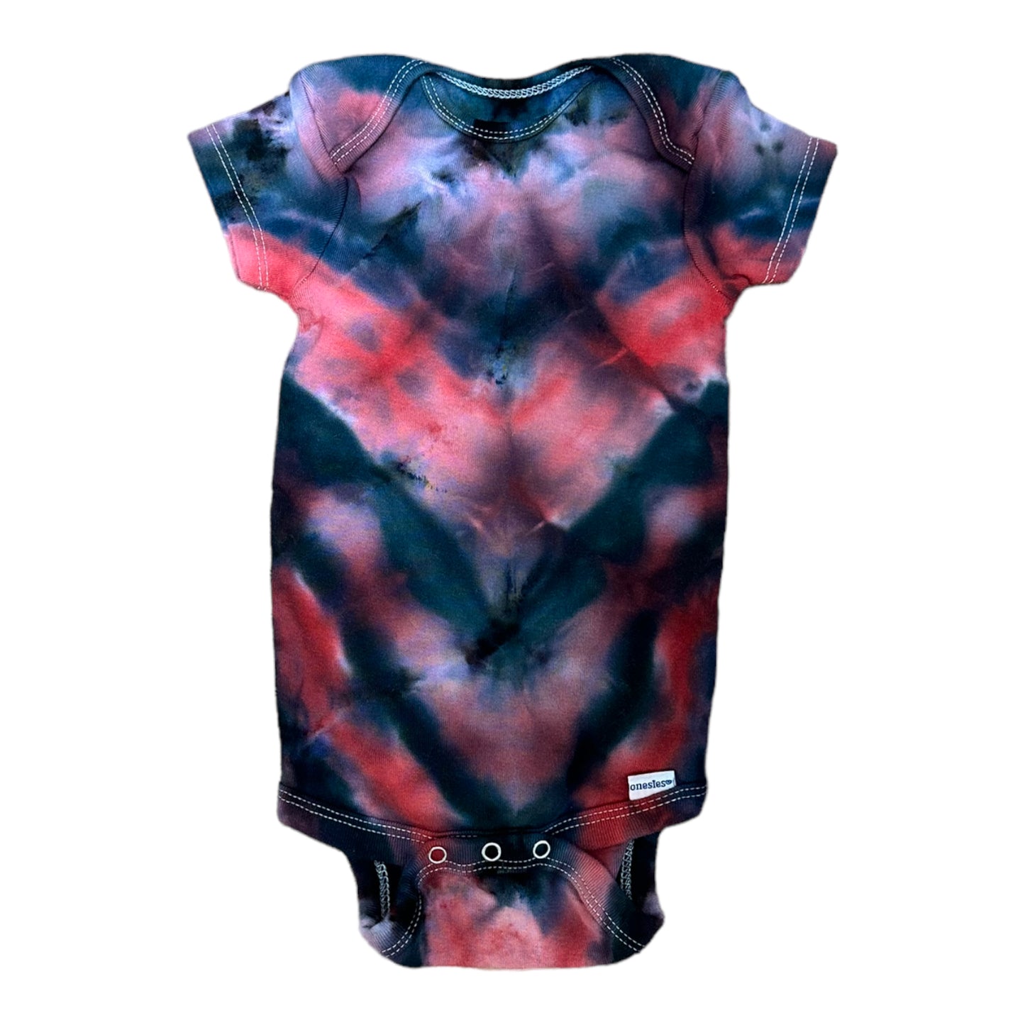 Infant 6-9 Months Red and Black V Ice Dye Tie Dye Onesie