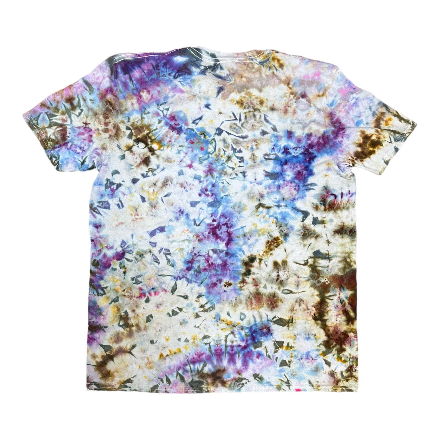 Adult Large Blue Green Yellow Brown and Purple Scrunch Ice Dye Tie Dye Shirt