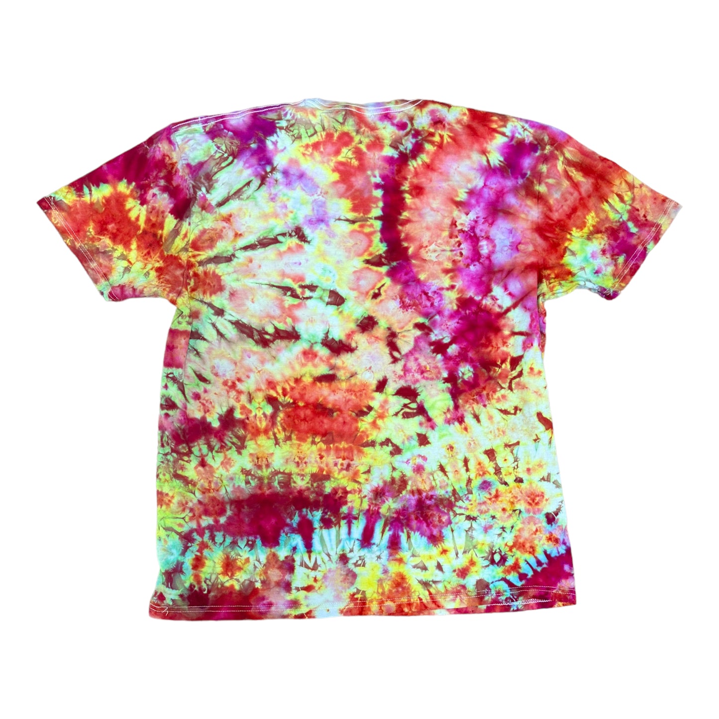 Adult XL Green Blue Fuschia Green Purple and Yellow Scrunch Ice Dye Tie Dye Shirt